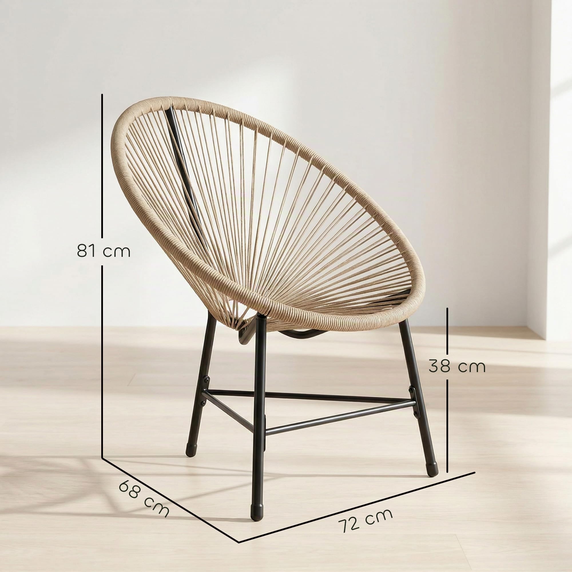 Outsunny Conjunto de 2 Sillas Acapulco de Jardín de Ratán Sintético | Sillas de Jardín Exterior, Silla Acapulco Exterior, Estructura de Acero Triangular, Balcón, Terraza, Carga 120 kg, Natural