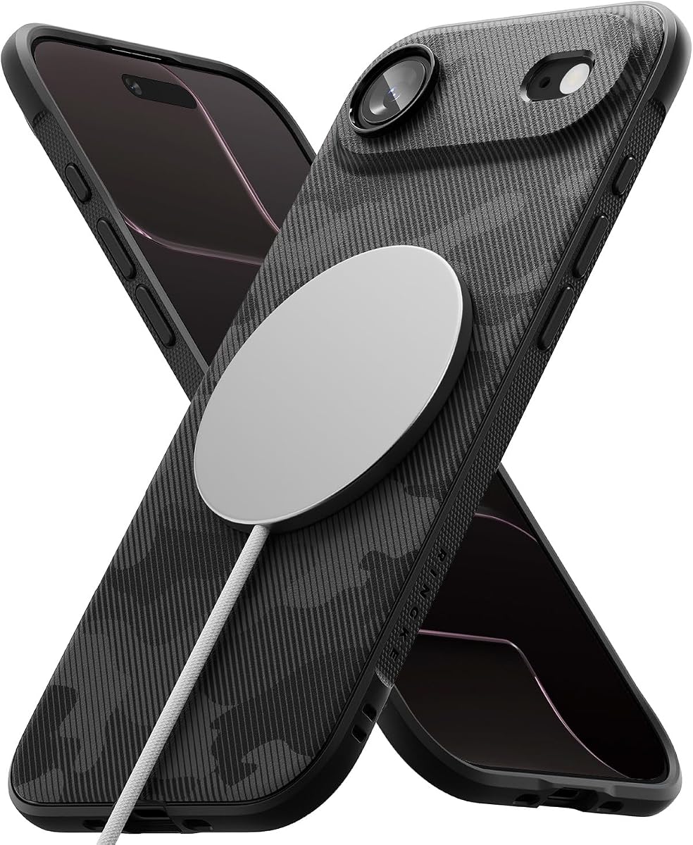 Ringke Onyx Funda para iPhone Air, [Compatible con MagSafe] Resistente al Aceite y la Suciedad, Cubiertas de Lentes Individuales para cámaras, Cubierta Liviana con Agarre Mejorado Antideslizante - Camuflaje magnético Negro
