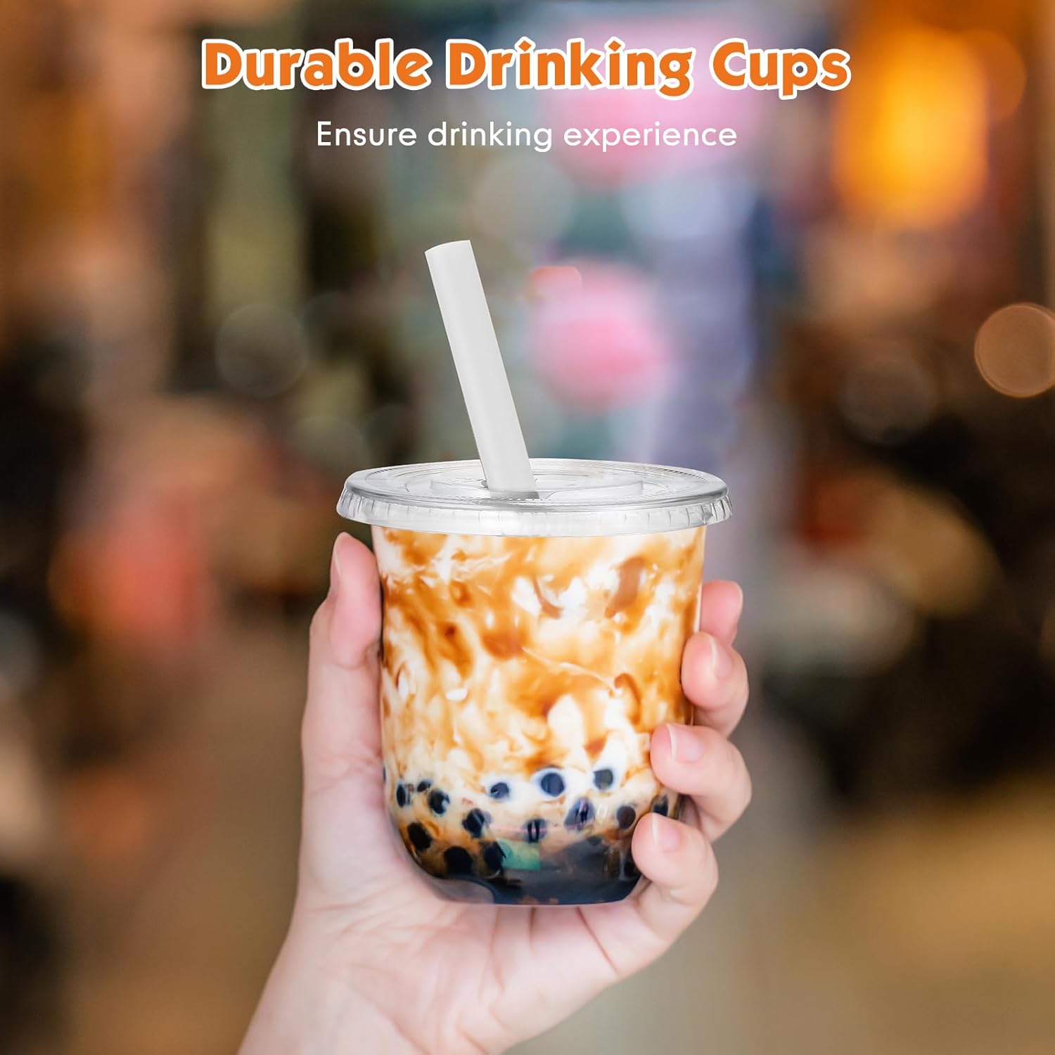 50 Sets Crystal Clear Plastic Cups with Lids, Straws and Stickers, Disposable Iced Coffee Cups Thickened PET for Iced Coffee, Bubble BobaTea, Smoothie, Cold Drinks, Juice, Shops (12 oz) - Image 5