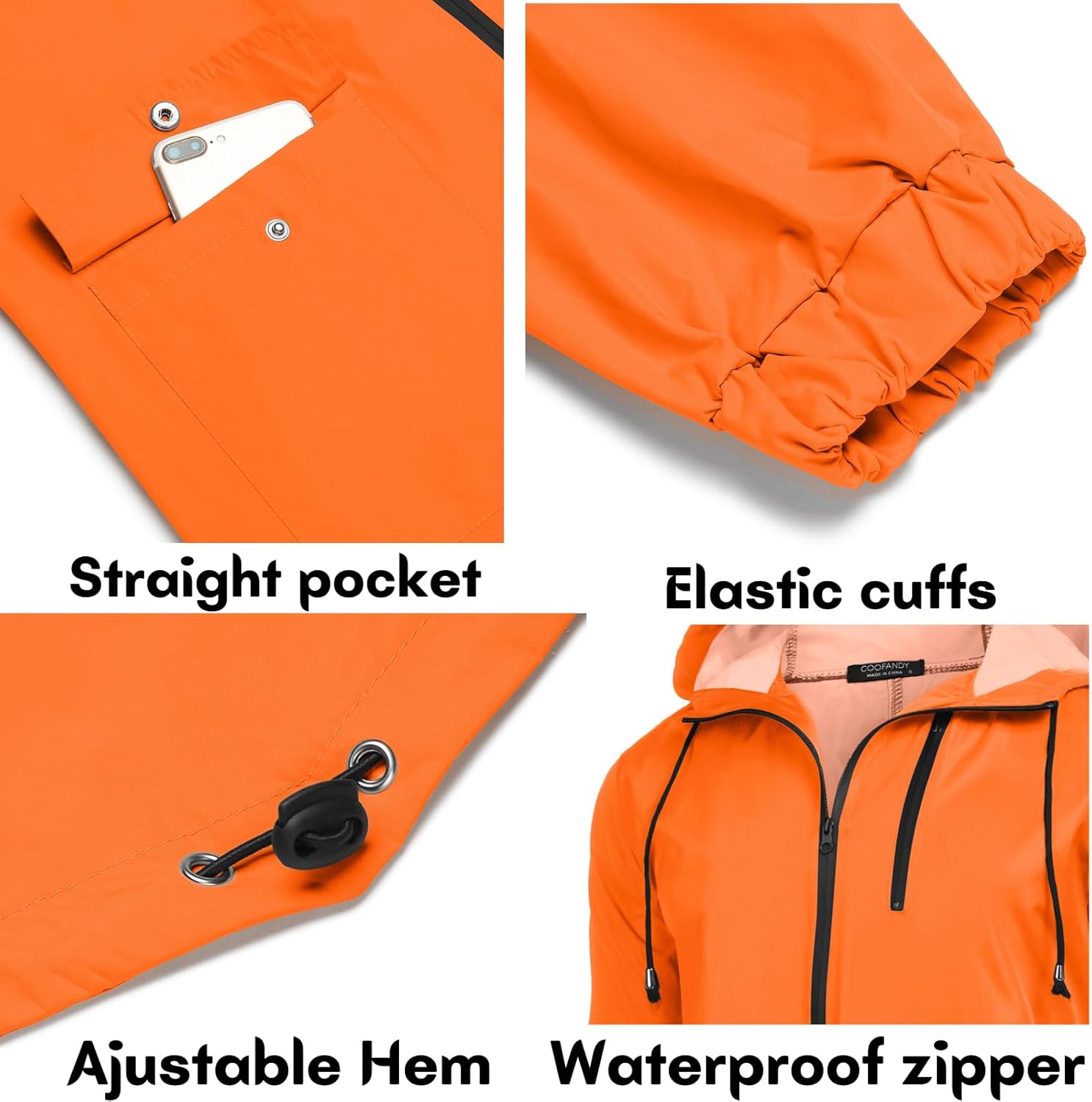 COOFANDY Men's Long Raincoat Ligtweight Rain Jacket Waterproof Outdoor Jackets with Hood - Image 5