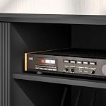 HOMCOM Meuble TV pour téléviseurs jusqu'à 55 po, Centre de divertissement moderne avec armoires de rangement et étagères ouvertes, Table de console multimédia pour salon, chambre, Noir