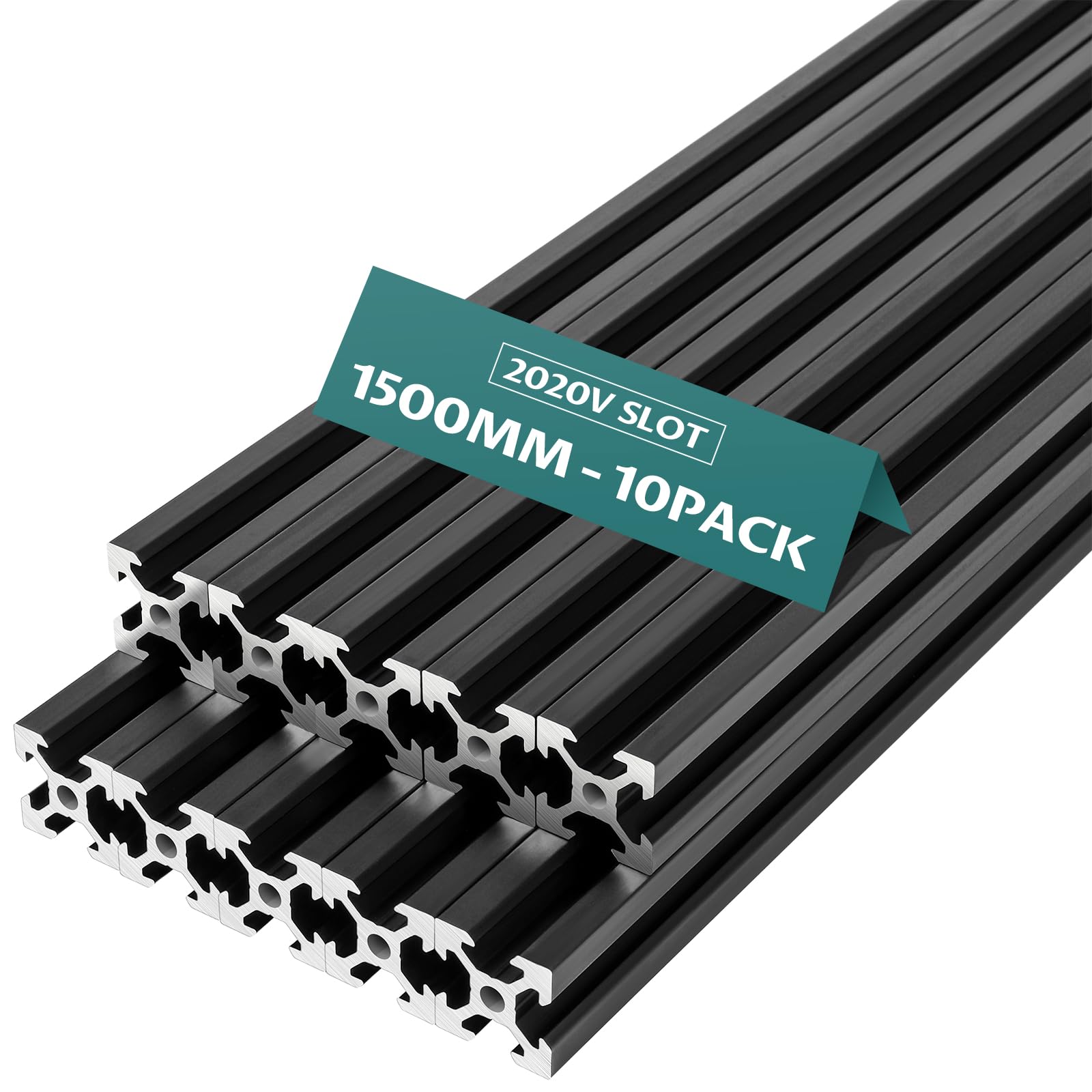 1500mm 10pcs Black Aluminum Extrusion European Standard 2020 V Slot Anodized Linear Rail for 3D Printer Parts and CNC DIY