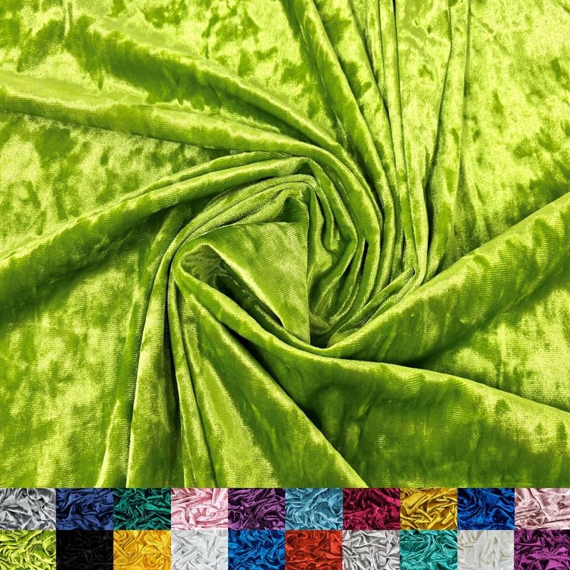 Ice Fabrics Stretch Crushed Velvet Fabric by The Yard - 60/62" Wide Soft Velvety Fabric for Sewing Apparel, Upholstery, Curtains & Decor - 250 GSM - 20% Vertical Stretch - Lime Green - 30 Yards Roll