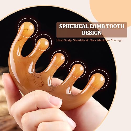 Miniatura 5 de GSHOW Masajeador de cabeza de resina para cuero cabelludo de mano con dientes anchos Gua Sha, peine relajante herramienta de masaje para masaje de