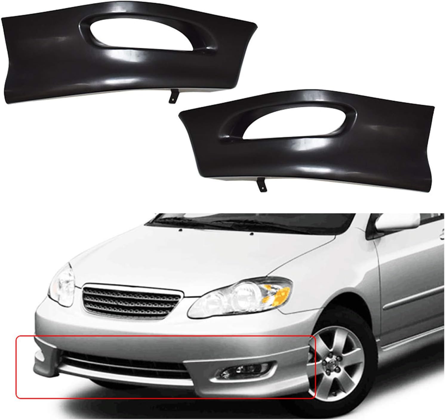 Front Bumper Sport Splitter Lips Spoiler Wrap Angle Body Kit Replacement for Corolla 2005 2006 2007 2008