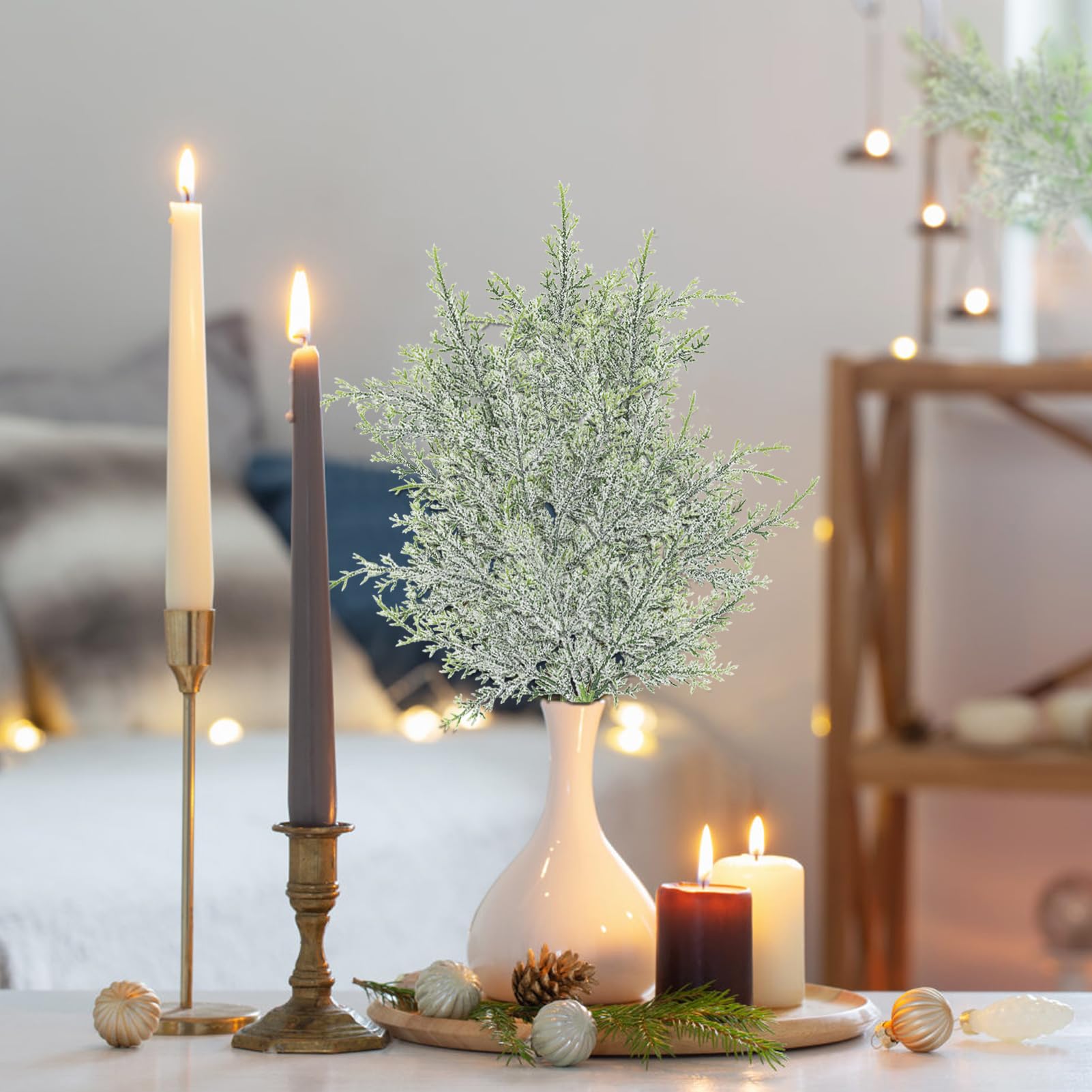 DILIBRA Künstliche schneegefrostete Tannenzweige 51,1 cm, künstliche Tannenzweige und künstliche Tannenzweige, künstliche Weihnachtsstiele für DIY Girlande, Kranz, Handwerk, Heim- und