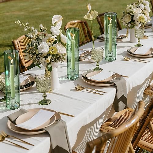 Miniatura 4 de Vixdonos Juego de 3 portavelas de cristal con forma de huracán, moderno soporte para velas cónico largo con cilindro de 11.8 pulgadas de alto,