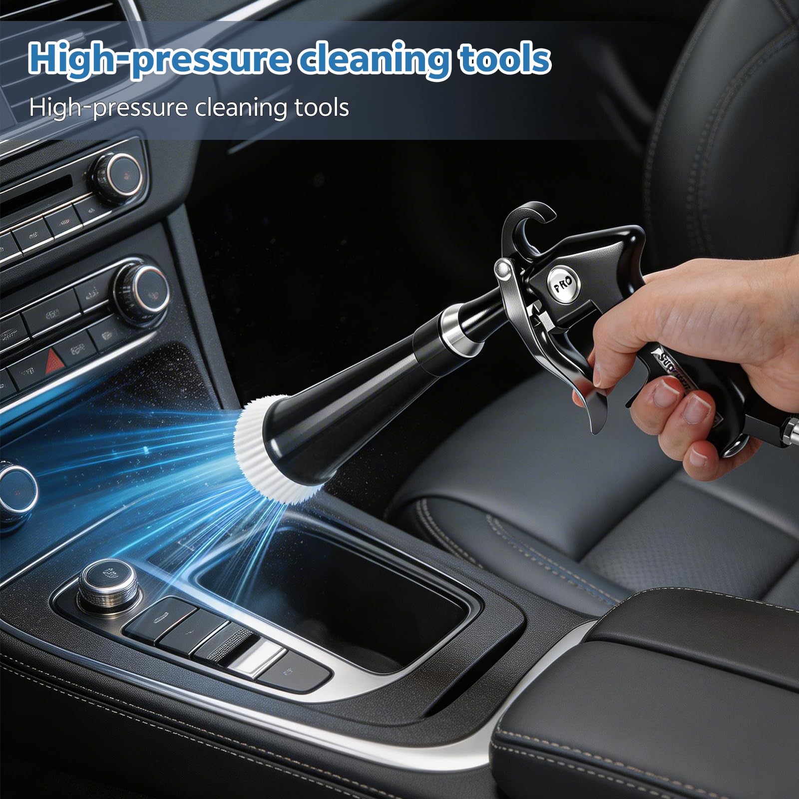 Zocipro Pistolet de Nettoyage à Air Comprimé pour Voiture, Pistolet de Séchage et Nettoyage, Outil de Détailing Auto avec 2 Buses, pour Sièges, Roues, Moteur, Tissu, Cuir et Zones Difficiles d’Accès