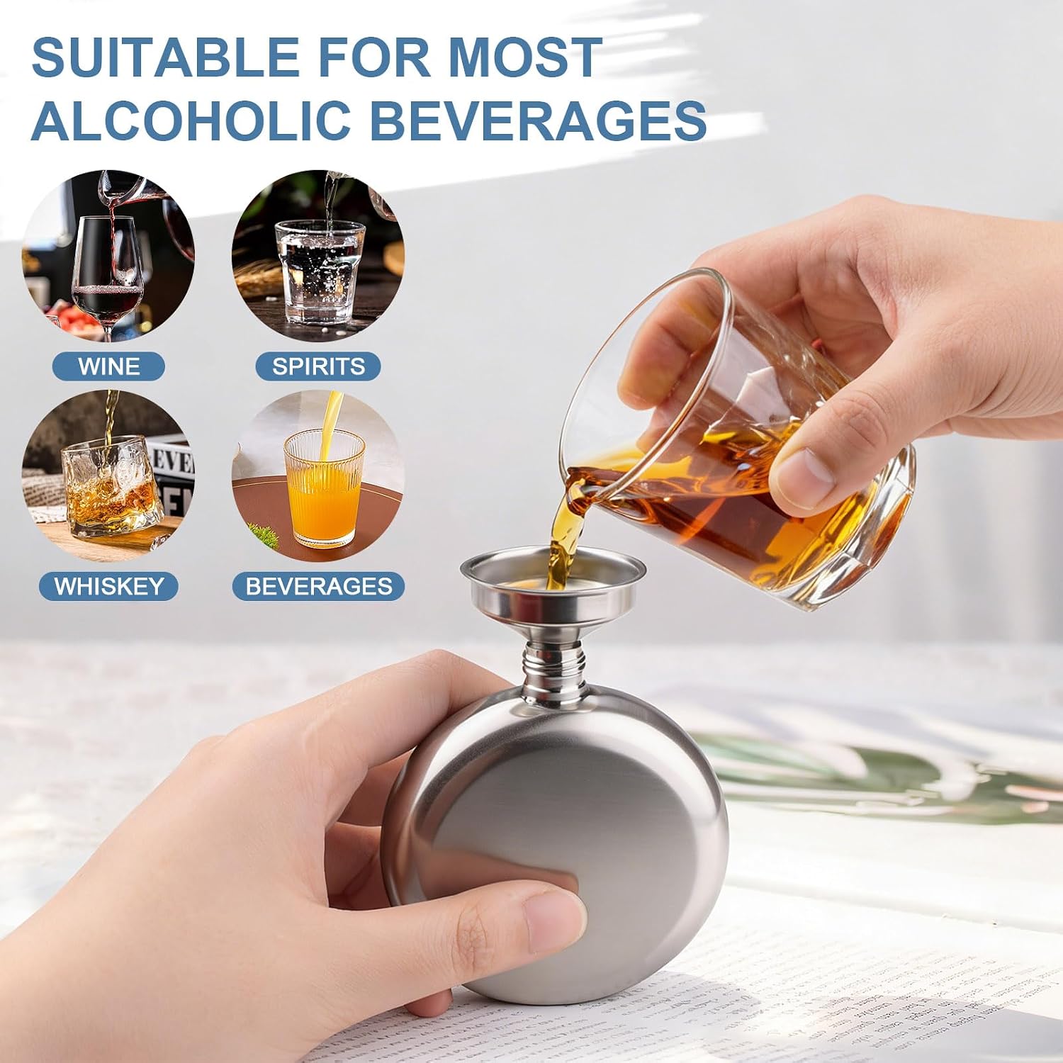 3 Pieces Stainless Steel Mini Flask Keychain with Funnels, 3Oz Multifunctional Pocket Hip Flask for Outdoor Adventures, Portable Round Drinking Bottle (Silver 3oz)