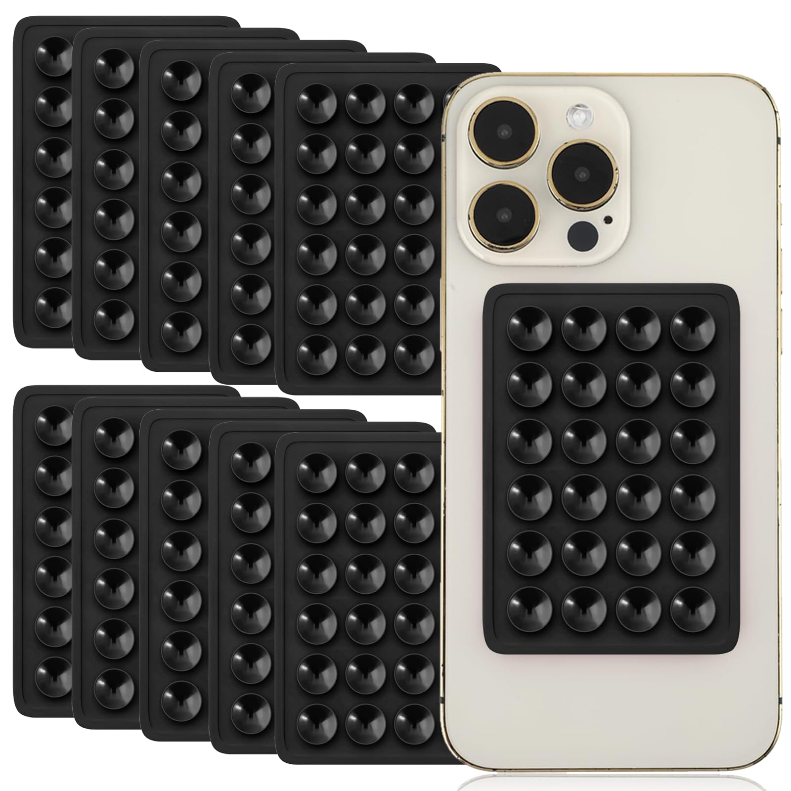 Zuooiec 【10 Pcs】 Silicone Suction Phone Case Adhesive Mount, Sillicon Adhesive Phone Case Compatible with iPhone and Android, Anti-Slip Hands-Free Fidget Toy Phone Holder for Selfies and Video(Black)