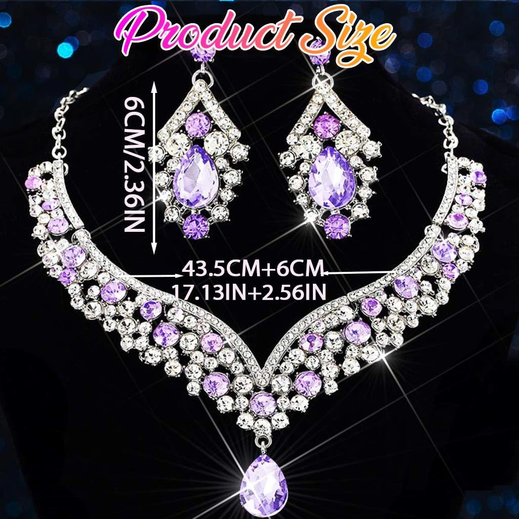 Aukmla Rhinestone Wedding Jewelry Sets Silver Crystal Bridal Necklaces and Earring Set Prom Jewelry for Brides and Women - Image 6