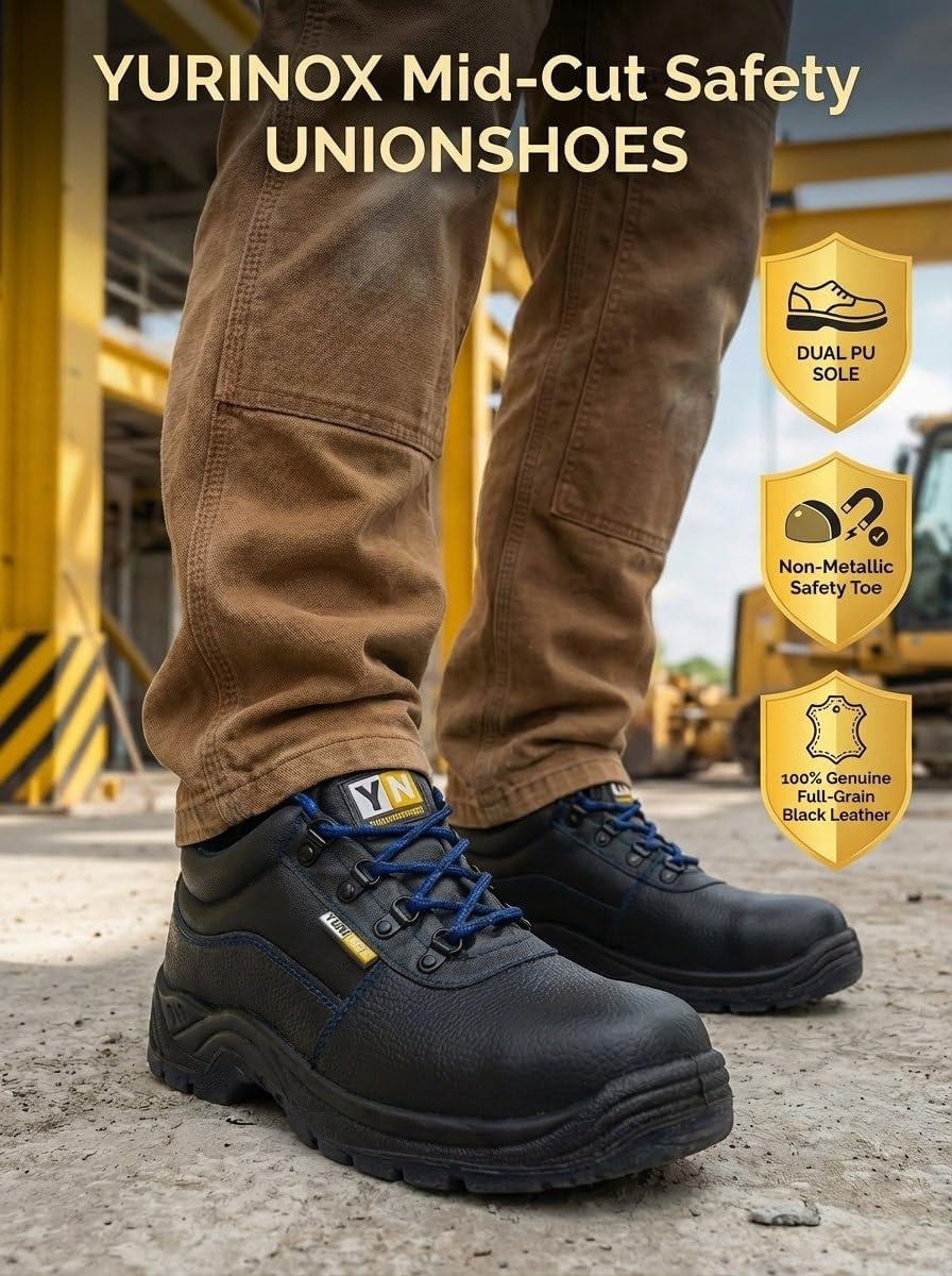 Half-Boots Unionshoes - Composite Safety Toe Work Boots for Mens - Lightweight and Durable - Slip, Oil & Chemical Resistant Outsoles - Ideal for Warehouse and Construction Work
