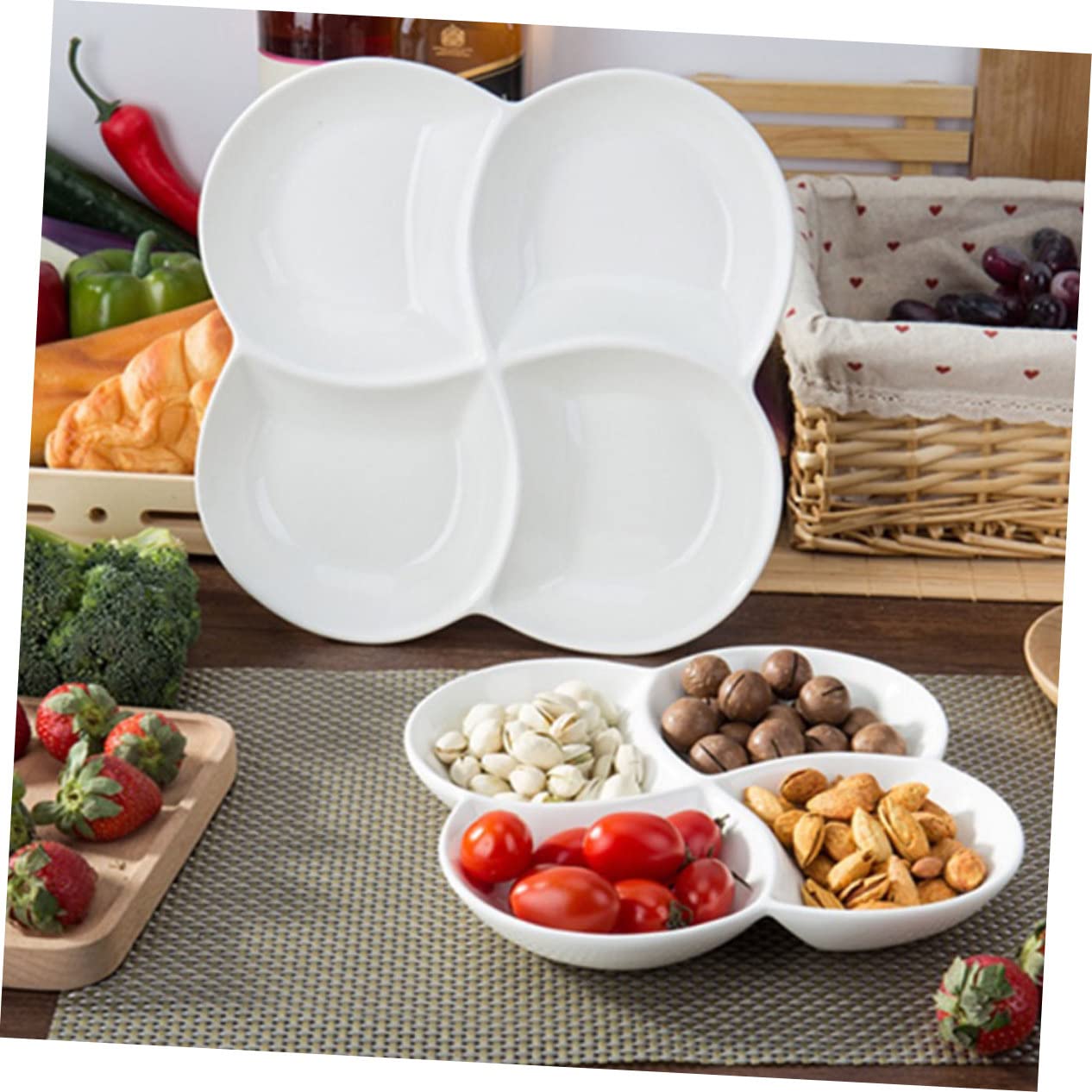 Plateau-Repas Compartimenté en Céramique Blanc à 4 Compartiments