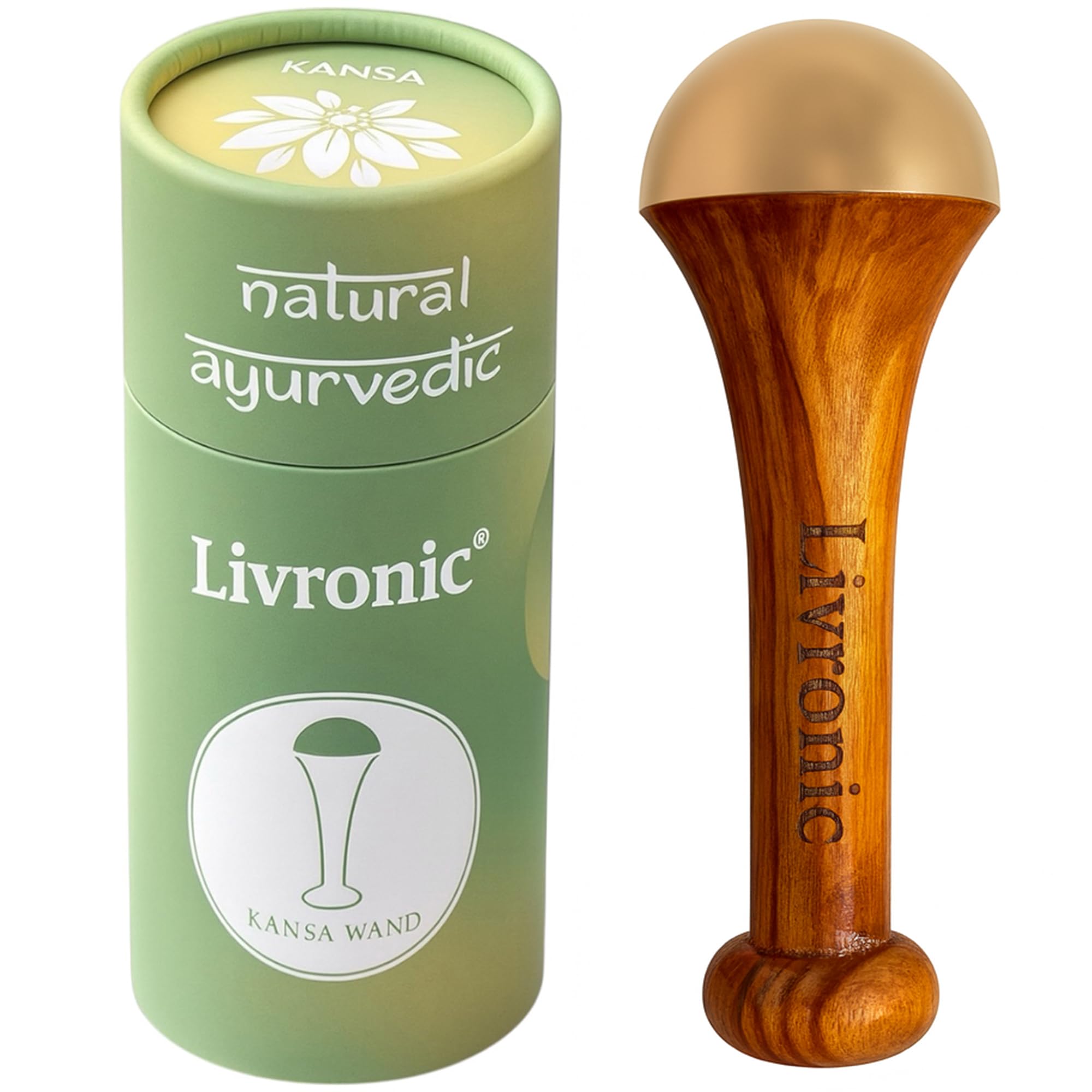 Livronic® Kansa Wand Face, Body & Foot Massager Foot Massager With Wooden Handle For Detoxification And Deep Relaxation (KANSA WAND SMALL NATURAL)