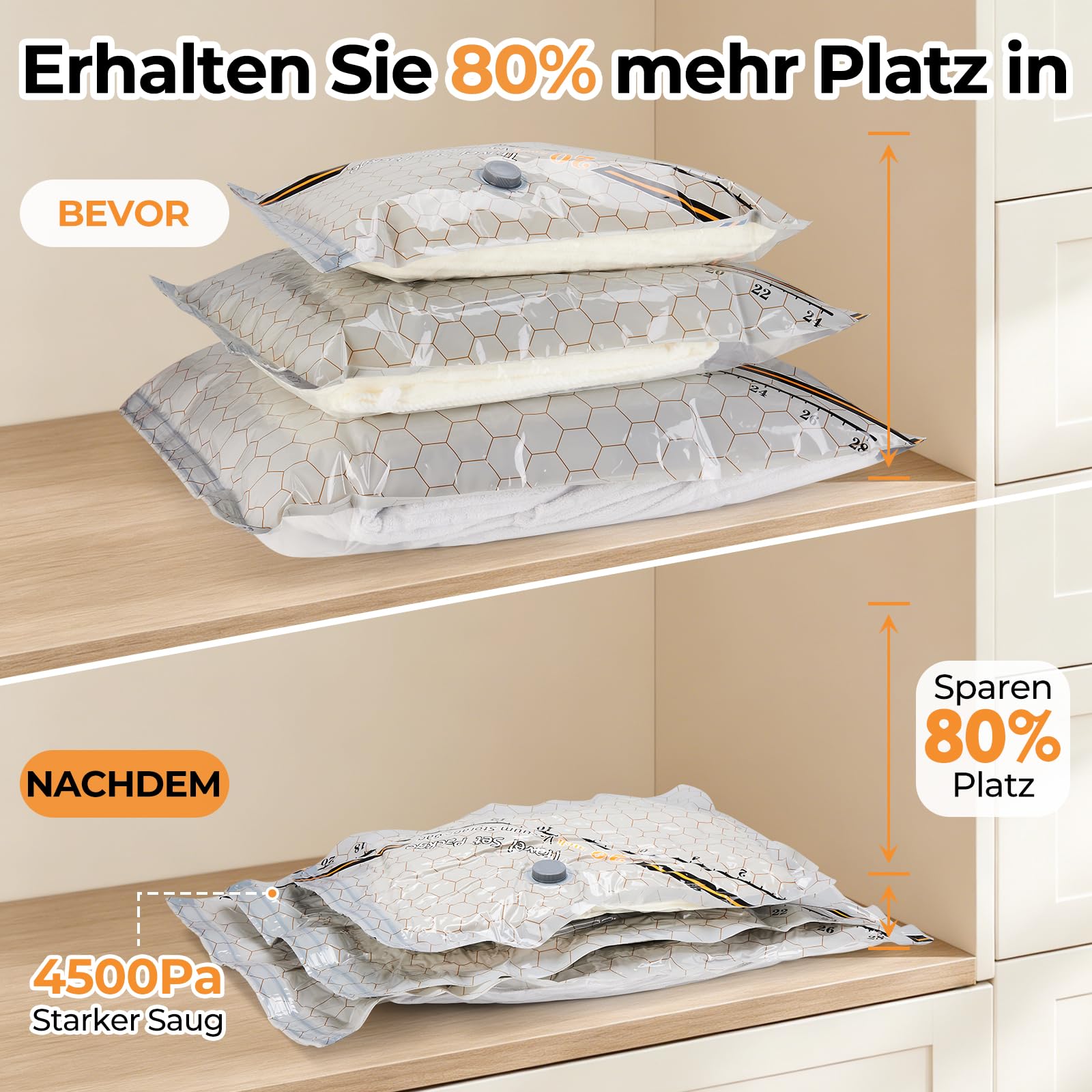 Vakuumbeutel für Kleidung Reise mit Kabelloser Pumpe, Vakuumbeutel 20 Beutel (6Sx40x54cm、6Mx47x64cm、4Lx54x74cm、4XLx61x84cm), ideal für Reise & Aufbewahrung – Vacuum Bags for Clothing Travel & Storage