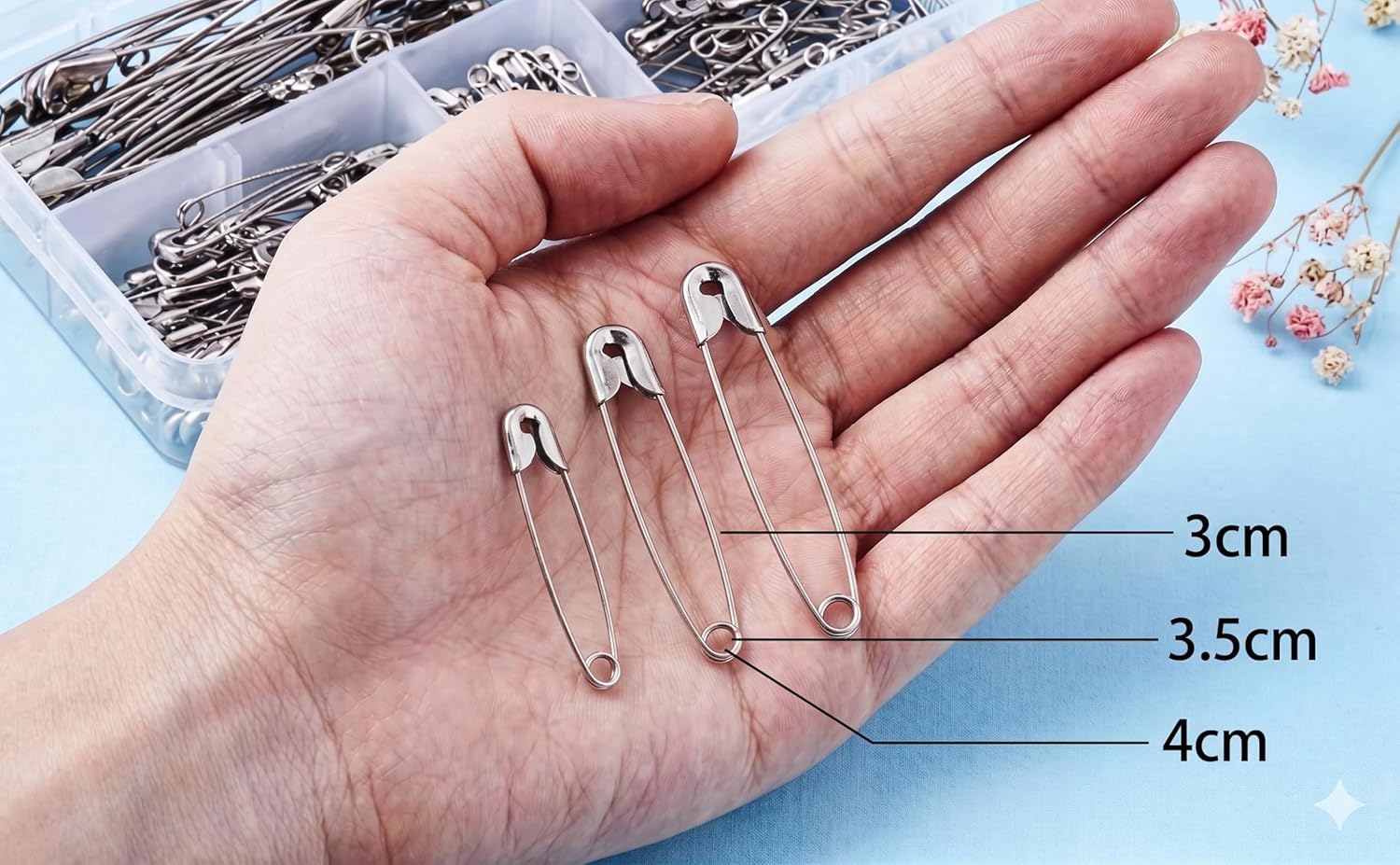 On Blow Premium Steel Safety Pins for Girls and Women – Assorted Sizes Mix Pack (4cm, 3.5cm, 3cm) | Durable & Rust-Resistant Pins for Sarees, Hijabs, Sewing, Crafting & Fashion – Pack of 100 2