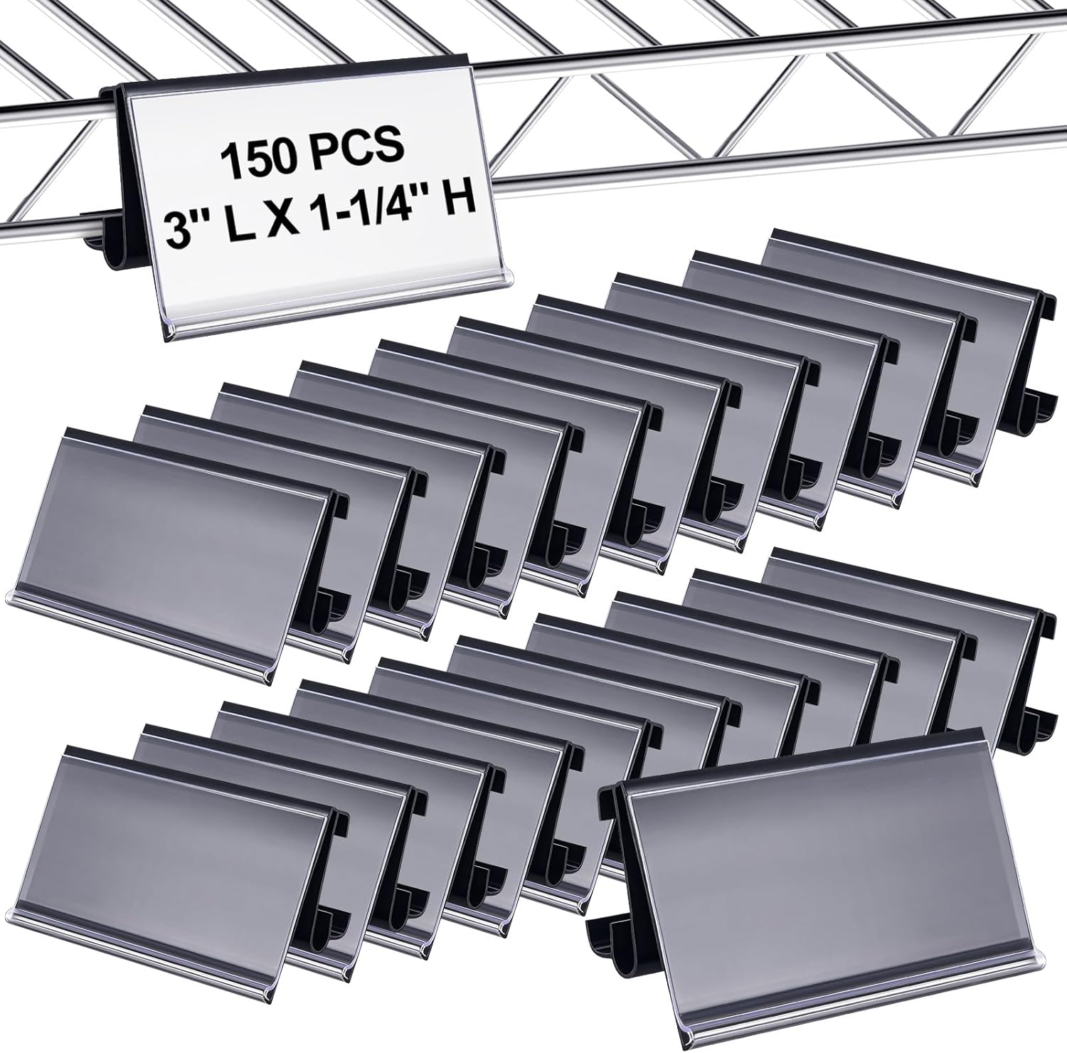 100 Pcs Wire Shelf Label Holders Plastic Wire Rack Clips 3 x 1.25 Inch Shelf Price Tags Compatible with Metro 1-1/4in Shelves for Shopping Mall Supermarket Store