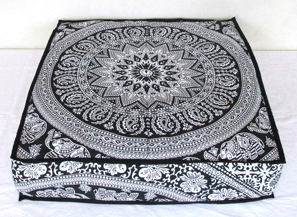 INDIAN CRAFT CASTLE Large Hippie Mandala Round Floor Pillow Cover Ottoman Pouf Cover Daybed Cotton Cushion Cover with Heavy Duty Zipper Seating Ottoman Poufs Dog-Pets Bed 35" Square (White Elephant) (B07ZVGXT1R) Amazon Price History, Amazon Price Tracker