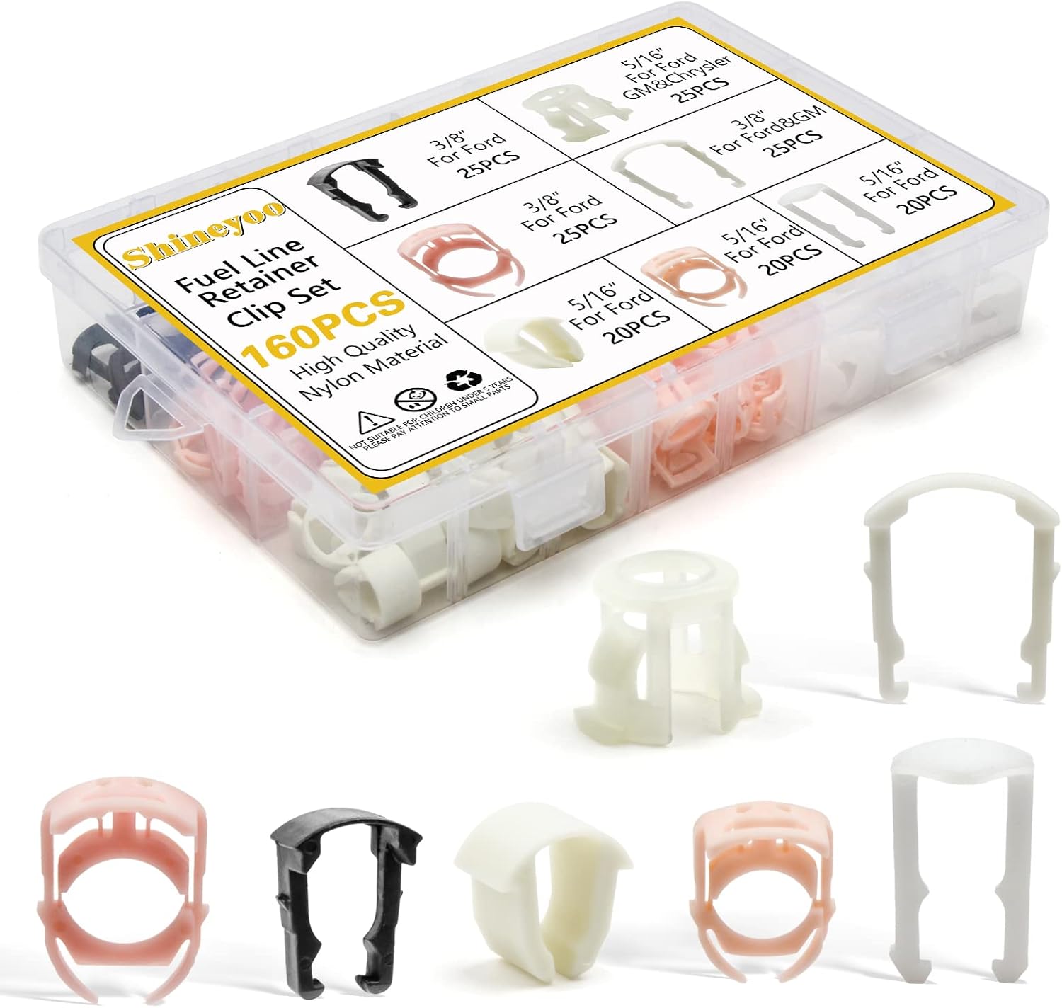 Shineyoo Fuel Line Retainer Clips 160PCS, 3/8 & 5/16 Fuel Line Retaining Clip