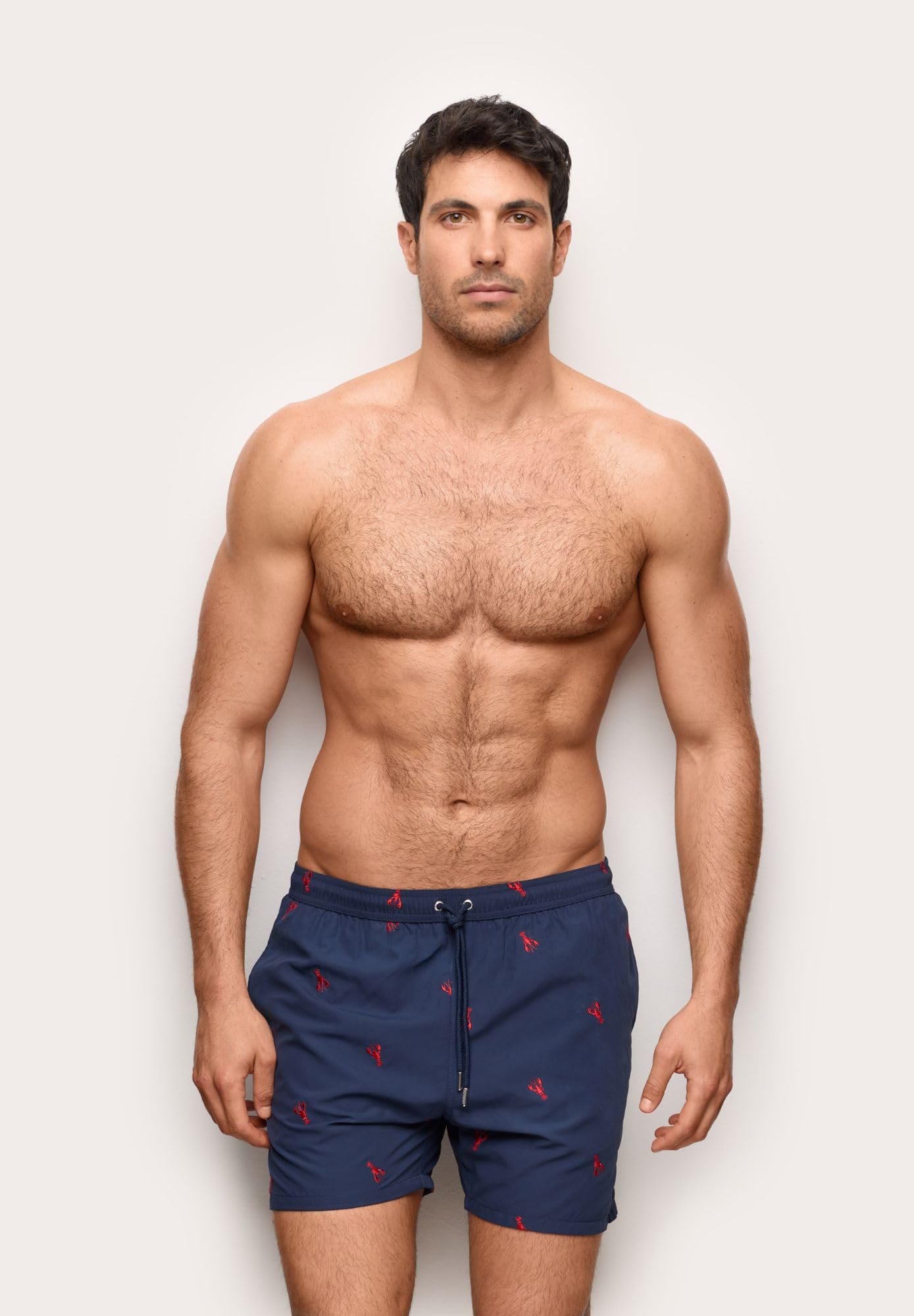 YAMAMAY - Costume Boxer con Tasche Laterali, Uomo, Sea Club, Blu Notte, Ricamato