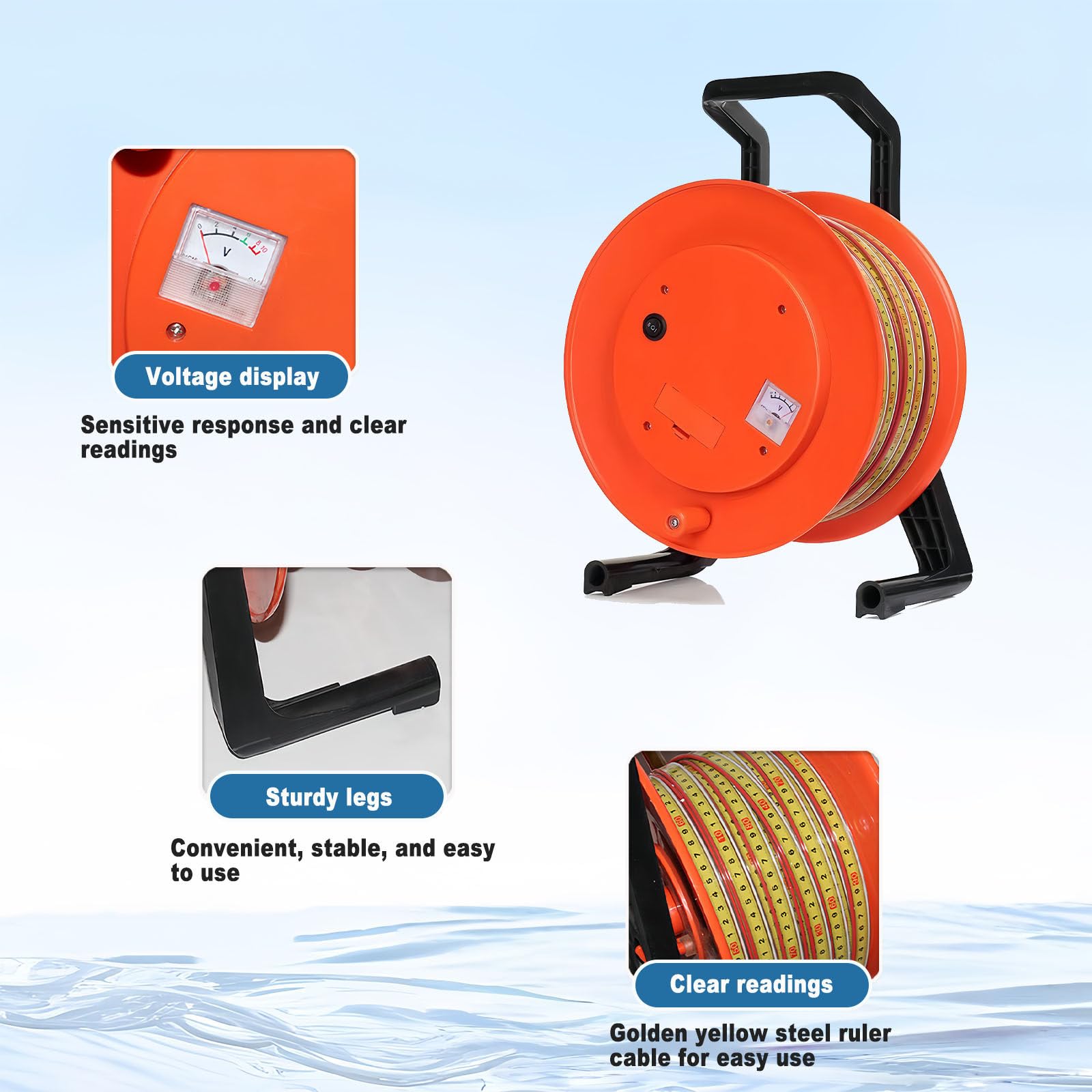 Medidor De Nivel De Agua para Pozos Profundos (20-300 Metros) con Sonda De Acero Inoxidable. Herramienta De Medición De Pozos. para El Personal De Mantenimiento De Pozos. 164ft/50m
