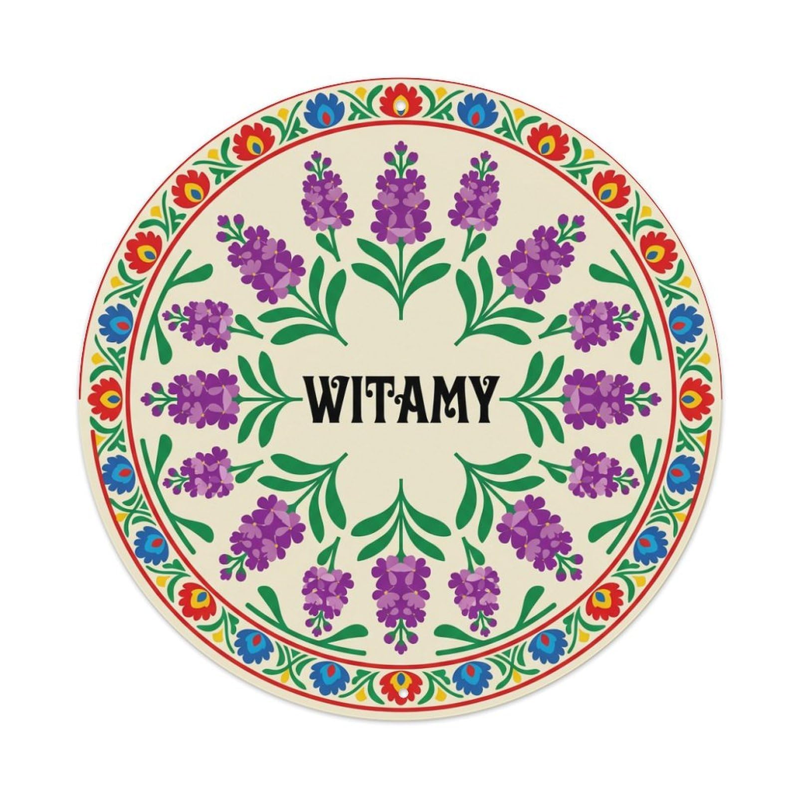 Fyrn Style Metal Tin Sign Vintage Polish Folk Art Witamy Welcome Stock Purple