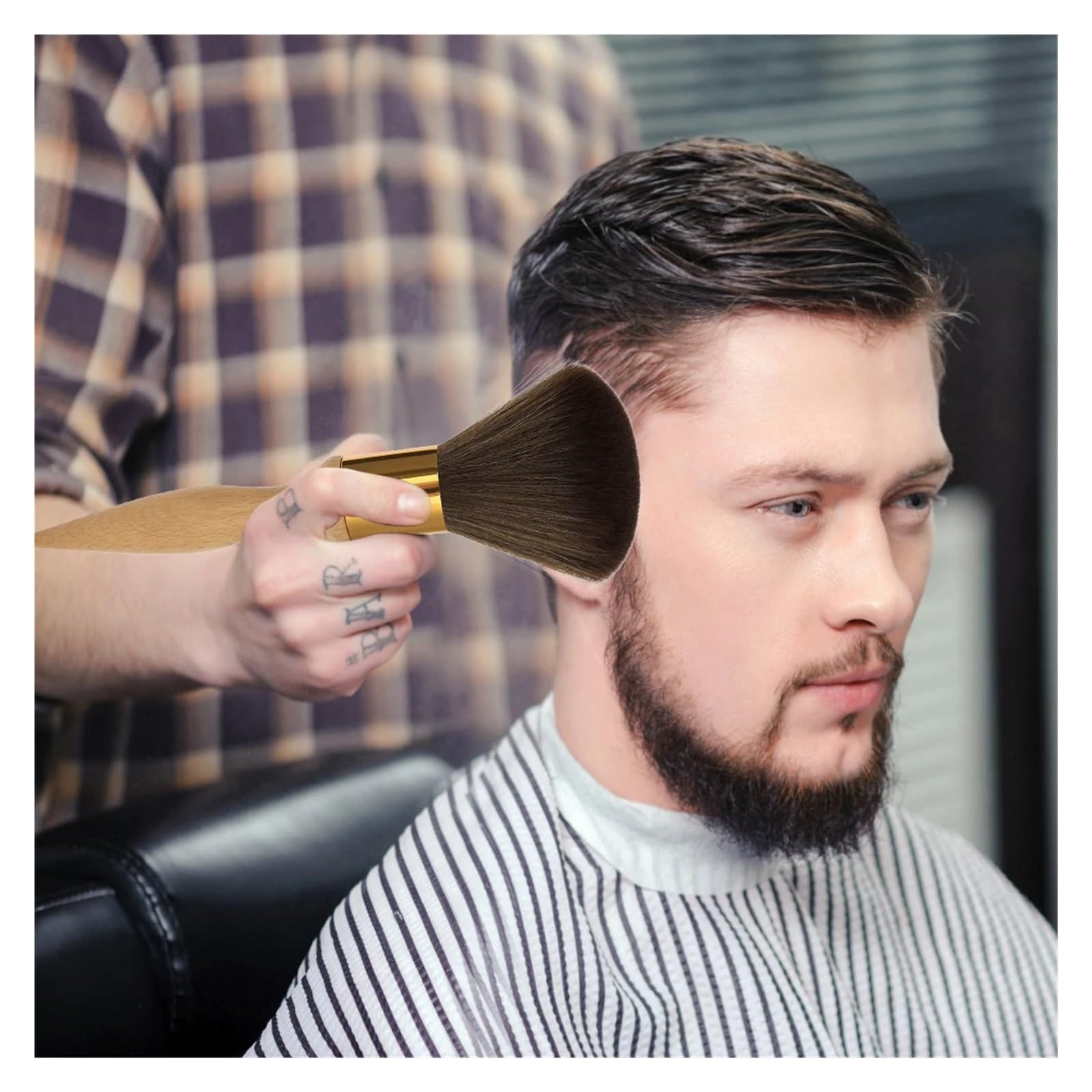 Salón De Peluquería Profesional Antiestático Herramienta De Estilismo Cepillo Suave Cuello Cara Eliminación De Polvo Cepillo De Limpieza Mango De Madera(F)