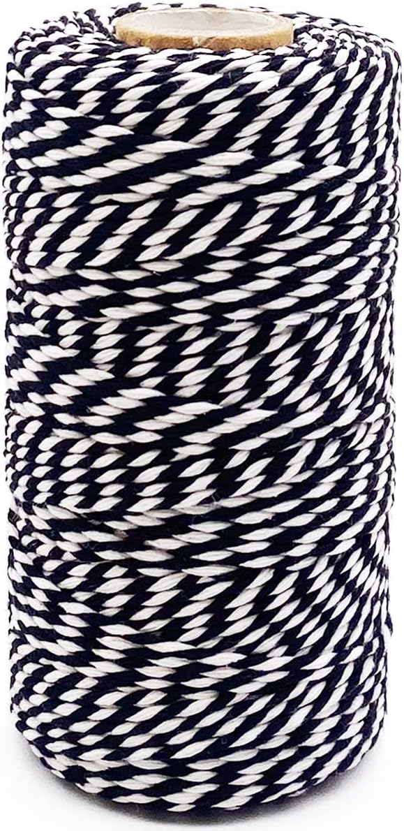 Cotton Twine Black and White Baker String 2mm Thick 328 Feet Christmas Twine for Gift Wrapping DIY Crafts Home Decoration Gardening