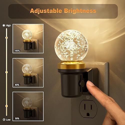 Miniatura 2 de JandCase Luces nocturnas enchufables a la pared, paquete de 2 luces nocturnas regulables, luces nocturnas automáticas globulares con sensor de luz