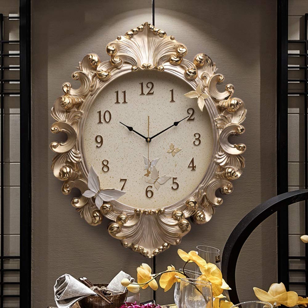 KFDQ Novelty Wall Decoration, Hand-Painted 3D Relief Wall Clock Mute Luxury Modern European Creative Decorations 55 * 46Cm Epoxy Pottery, Nano Self-Cleaning, Gold