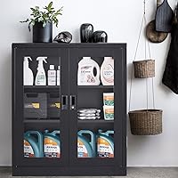 Vista 3 de Armario de almacenamiento de metal negro SISESOL con puertas y estantes, armario de exhibición con cerradura de 36 pulgadas con puertas de acrílico