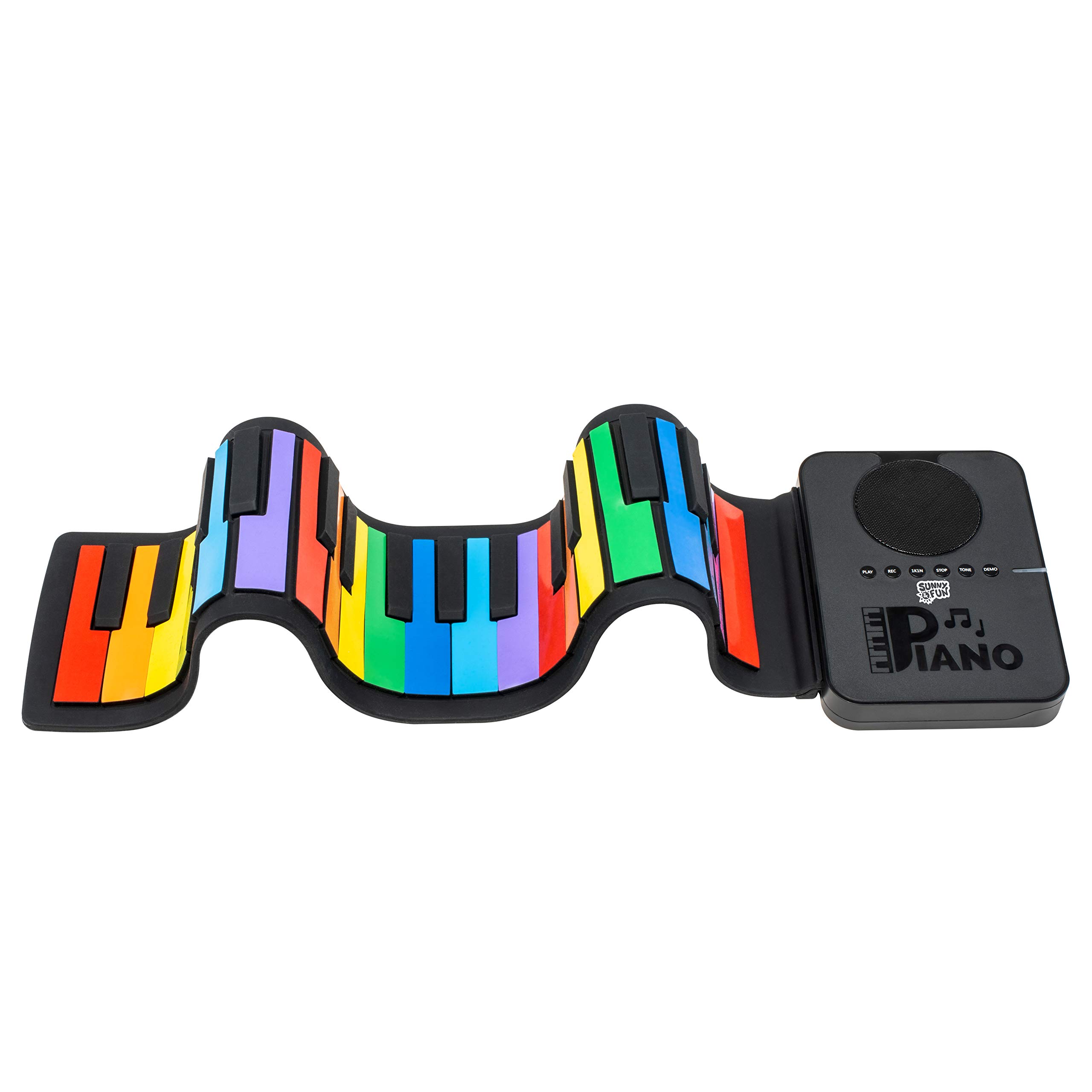 SUNNY & FUN 37-Key Roll-Up Piano with Speaker | Battery Operated Portable Electronic Keyboard with 10 Instrument Sounds, 8 Demo Songs, Play-Along Mode, USB Cable & Carry Case