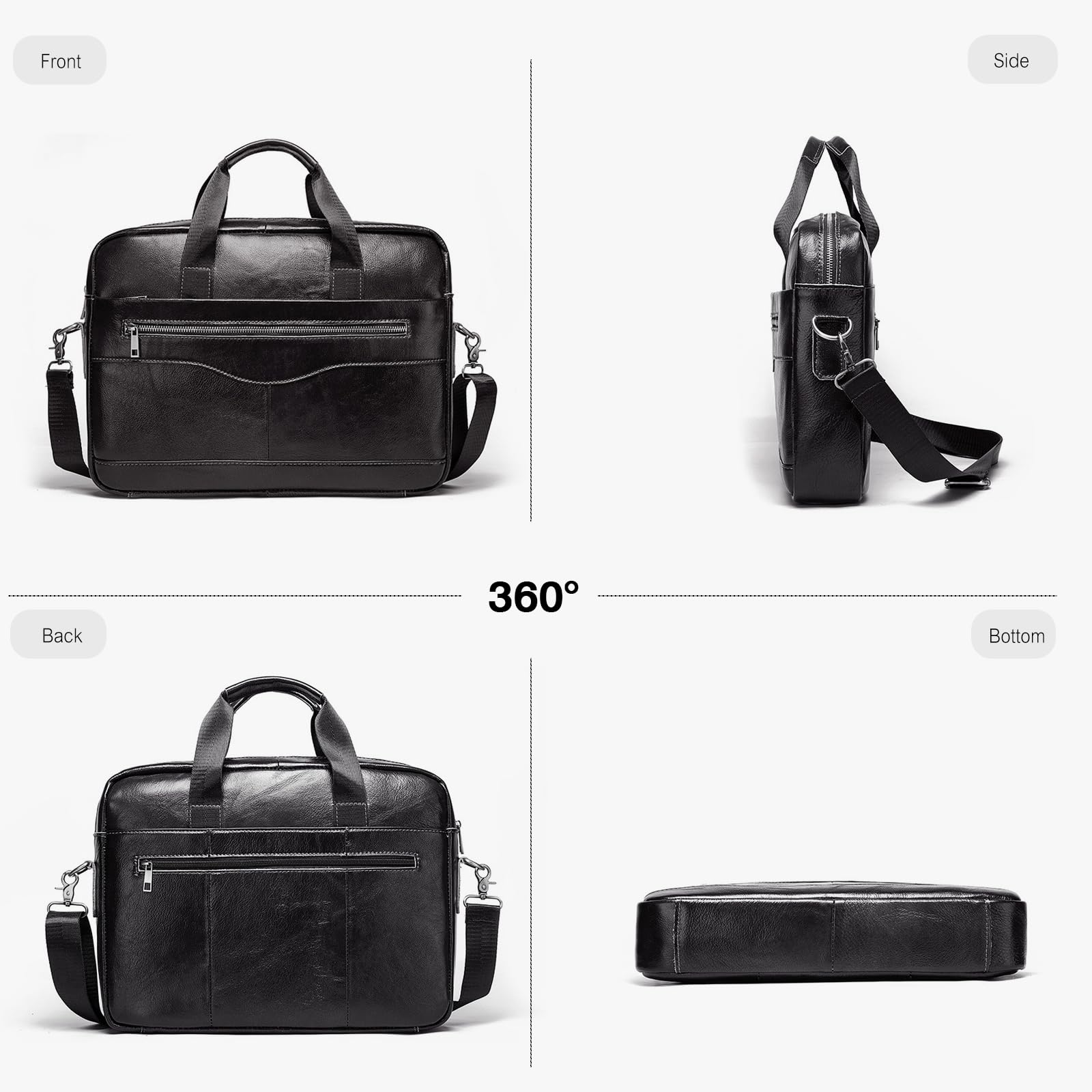 FANDARE Męska teczka vintage etui z prawdziwej skóry pasuje do notatnika 15,6 cala, torba biznesowa z odpinanym paskiem na ramię, wygodne noszenie dłoni, wiele kieszeni