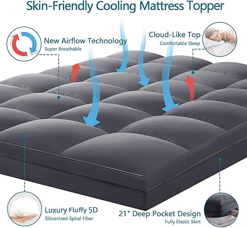 Miniatura 10 de CHOKIT Luxury Soft 5D Spiral Fiber Full Mattress Topper, Extra Thick Mattress Pad Cover for Back Pain Relief, Cooling Breathable Pillow Top