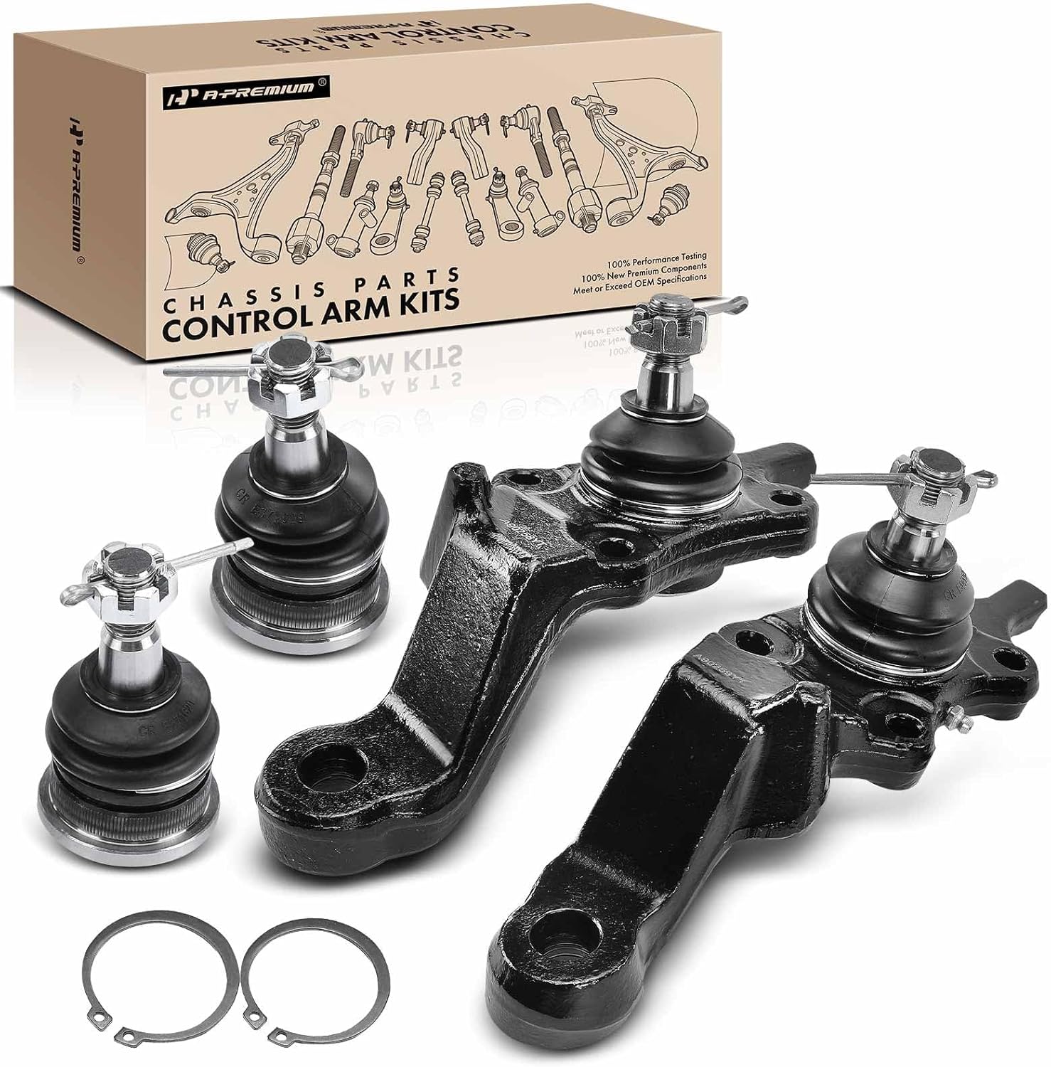 A-Premium Set of 4, Front Upper & Lower Ball Joints Kit, Compatible with Toyota Tacoma 1995-2004, 4WD Only