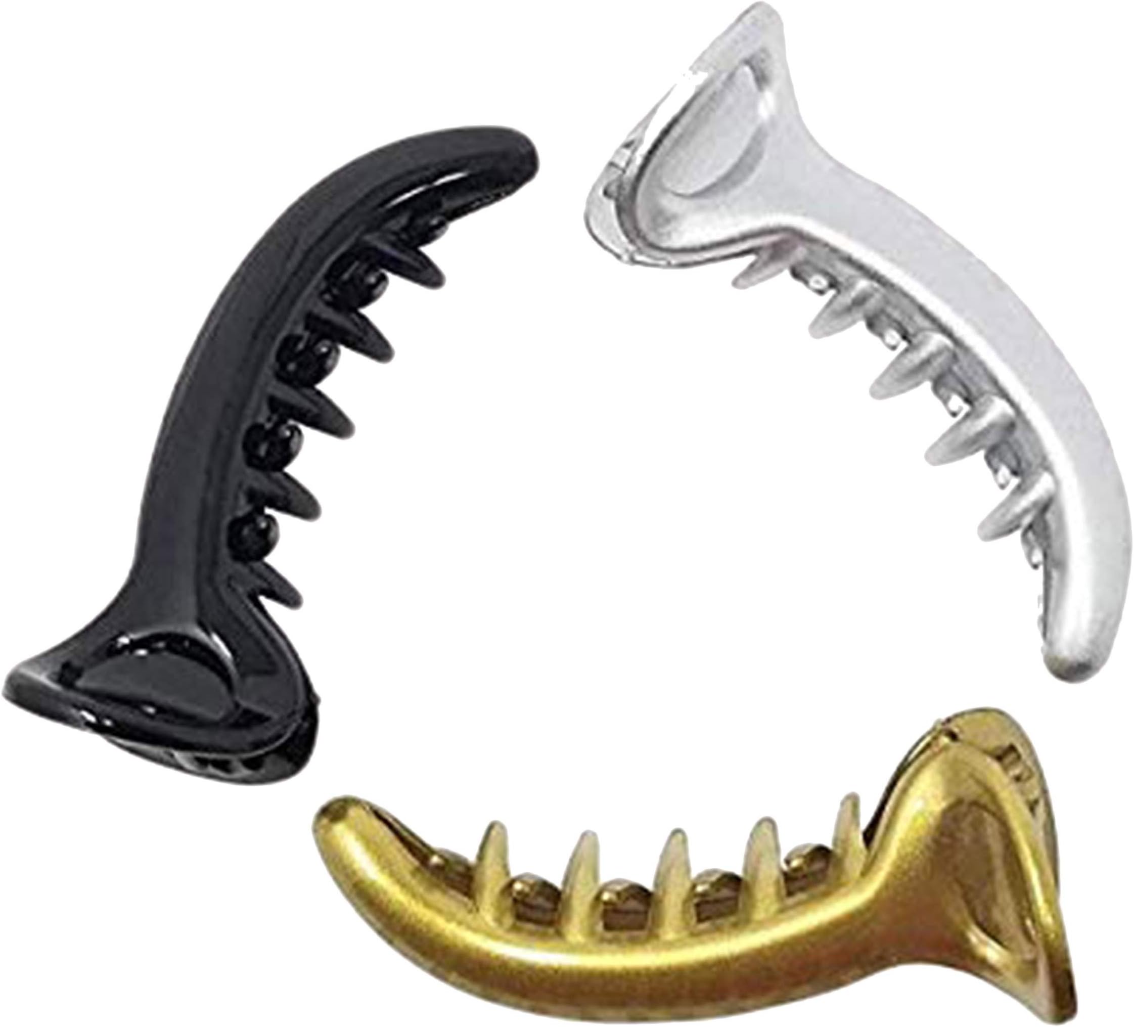Plastic Medium Size Banana Hair Clutcher Clip for Women Black, Golden & Silver