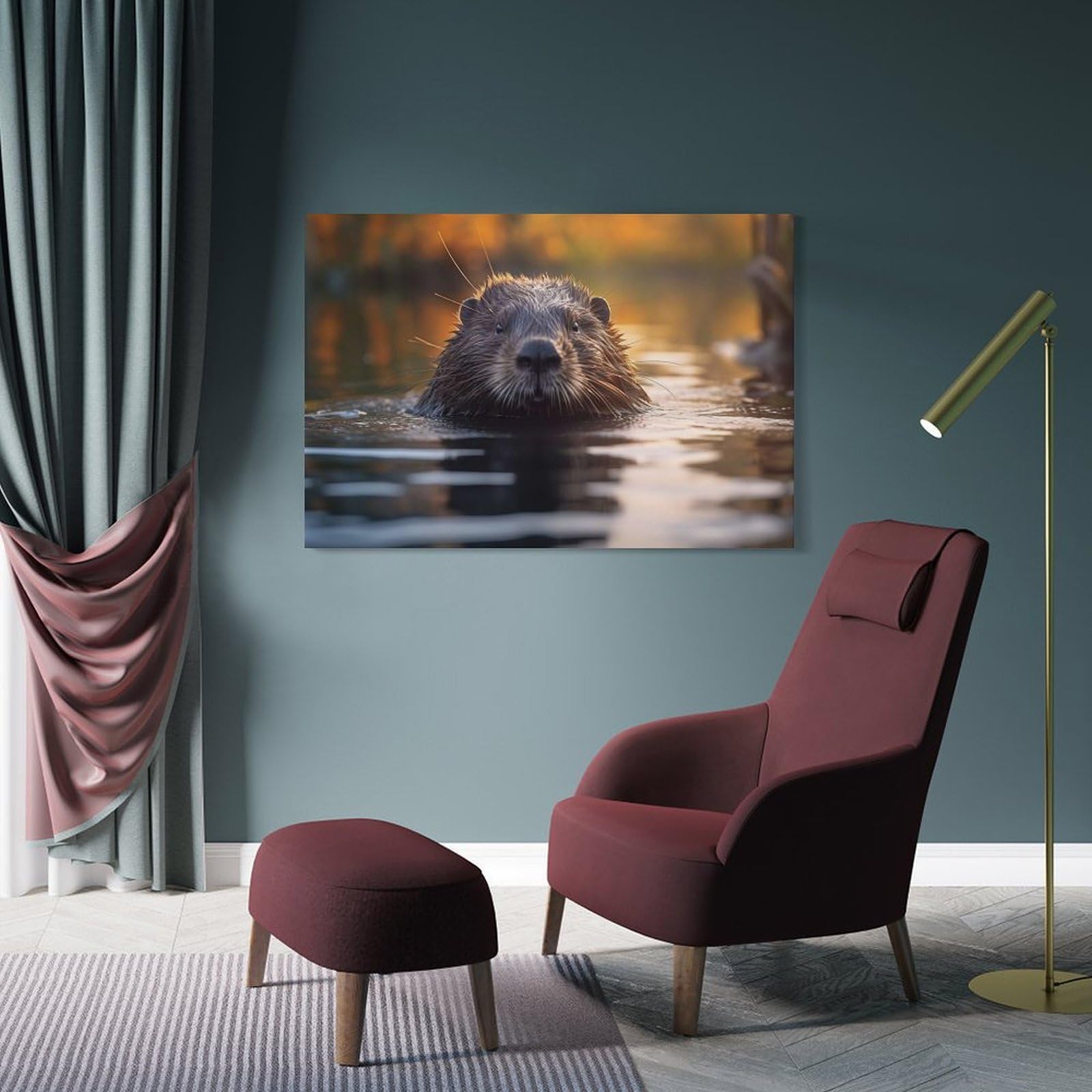 Junmoney Beaver Wildlife Photograph Canvas Wall Art 20x30inch(50x75cm), for Wall Displays, Bedrooms Or Room Updates, Ideal for Building A Coordinated Art Wall
