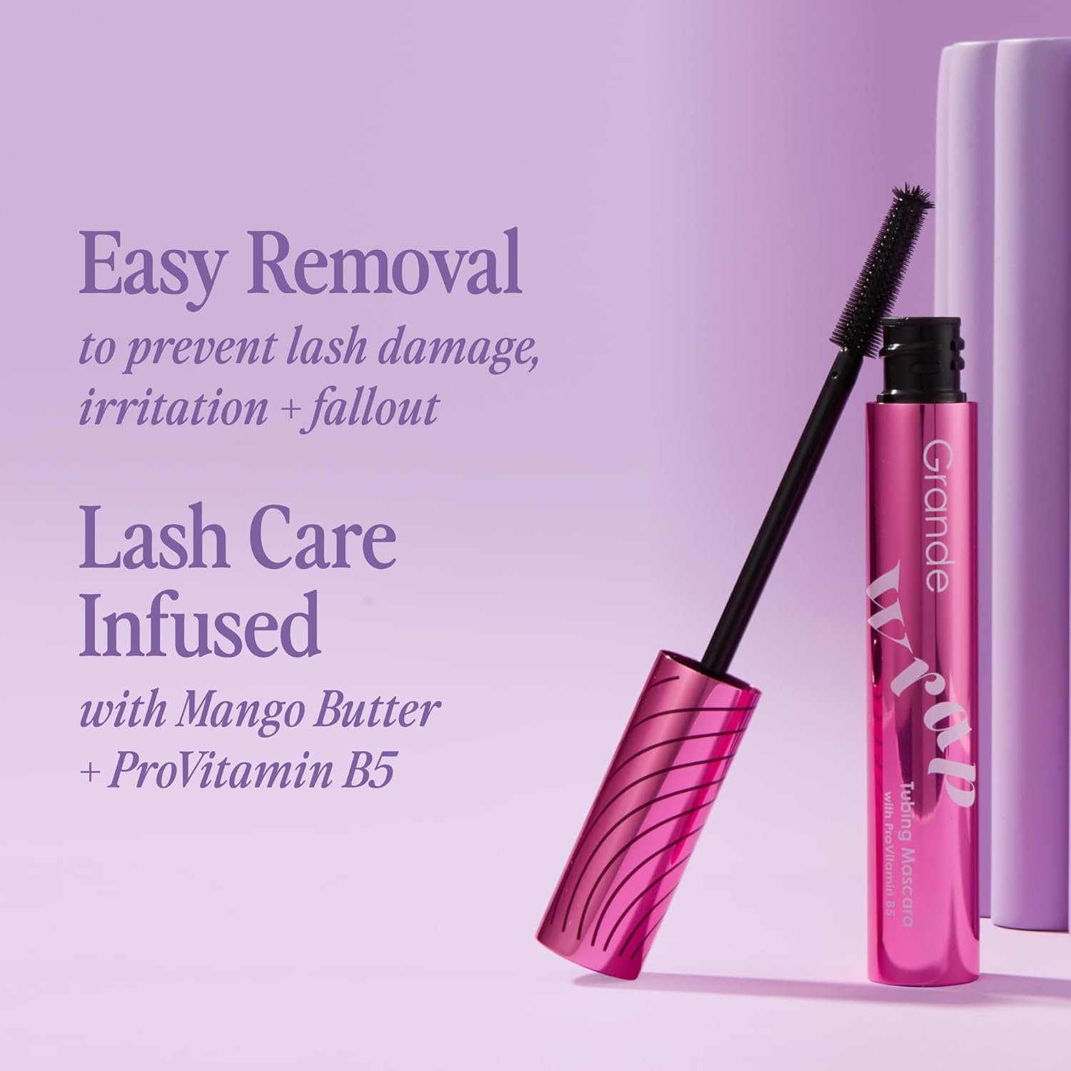 Grande Cosmetics GrandeWRAP Tubing Mascara - Buildable Volume & Length, Lifts, Curls & Separates Lashes, Anti-Smudge, Lightweight, Flake-Free, All Day Wear, Easy Removal, ProVitamin B5 Infused - Black - Image 4