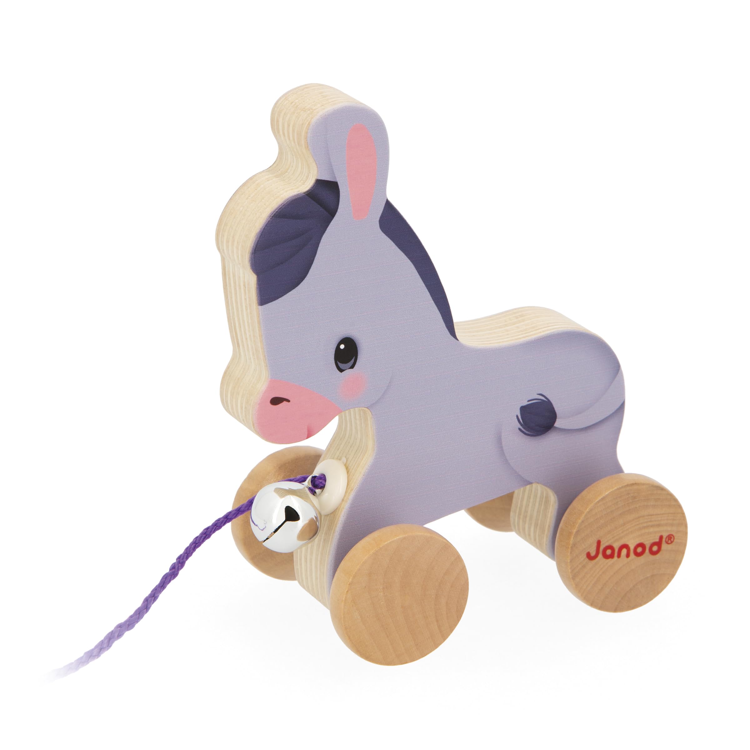 Janod, Wooden Walking Donkey with Tinkerbell, Pull and Push Toy, Motor Skills and Imagination Training - Image 2