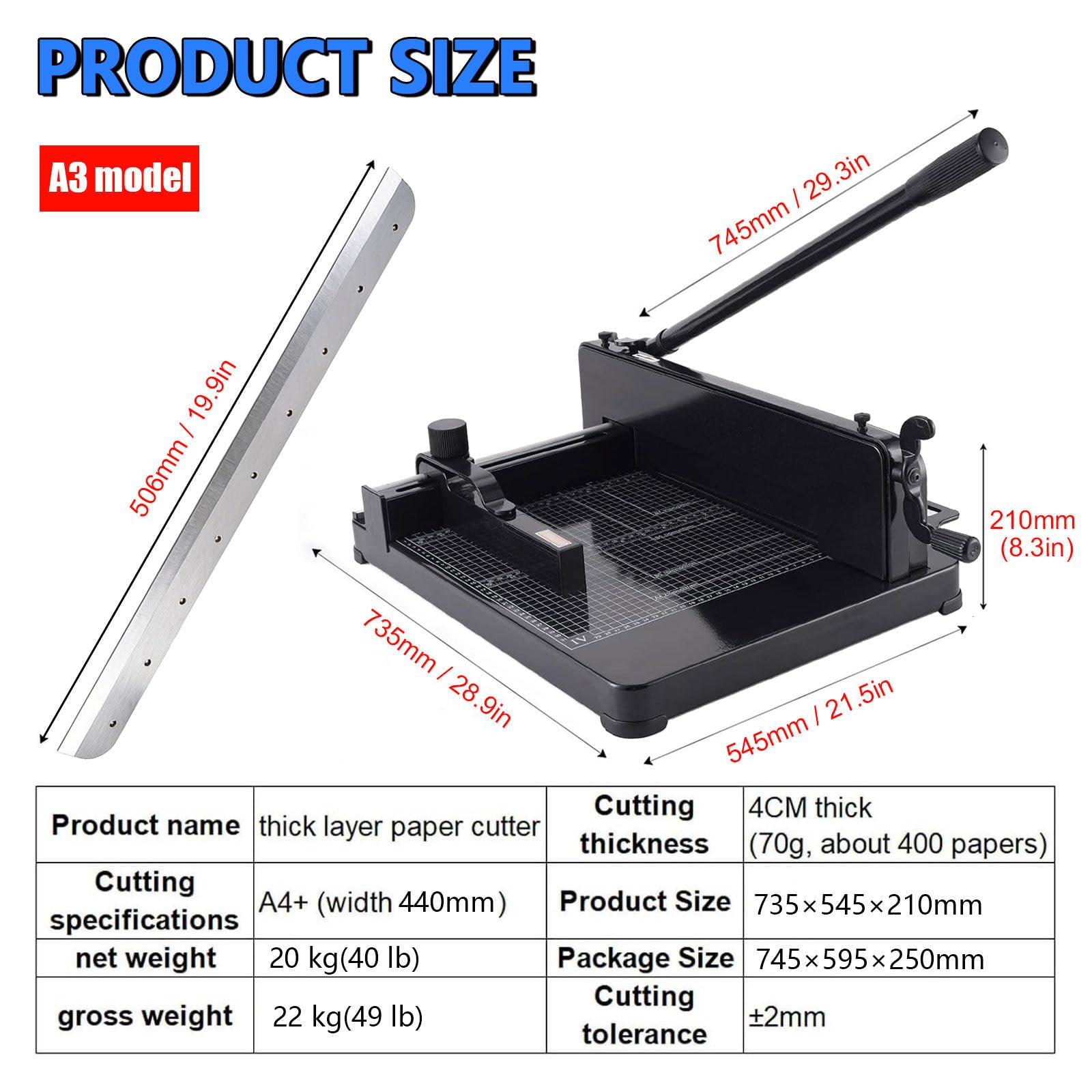 Taglierina per carta resistente, A4/A3 a ghigliottina con lama da 30,5 cm/43,2 cm, taglia fino a 400 fogli, taglierina manuale per ufficio, cartone, foto, artigianato