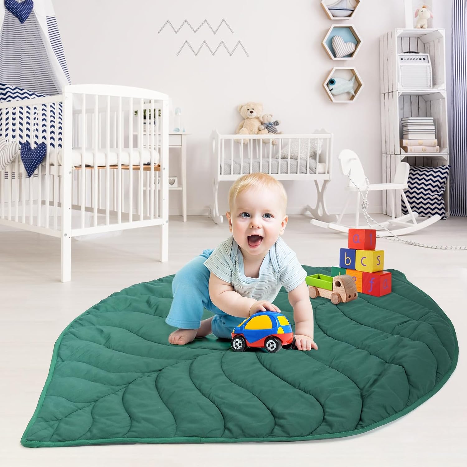 VARIPOWDER Baby Play Mat 56x42 Cotton Crawling Cushion Nursery Rug Soft Reversible Washable Folding Floor Playpen Mat Decor for Girls Boys