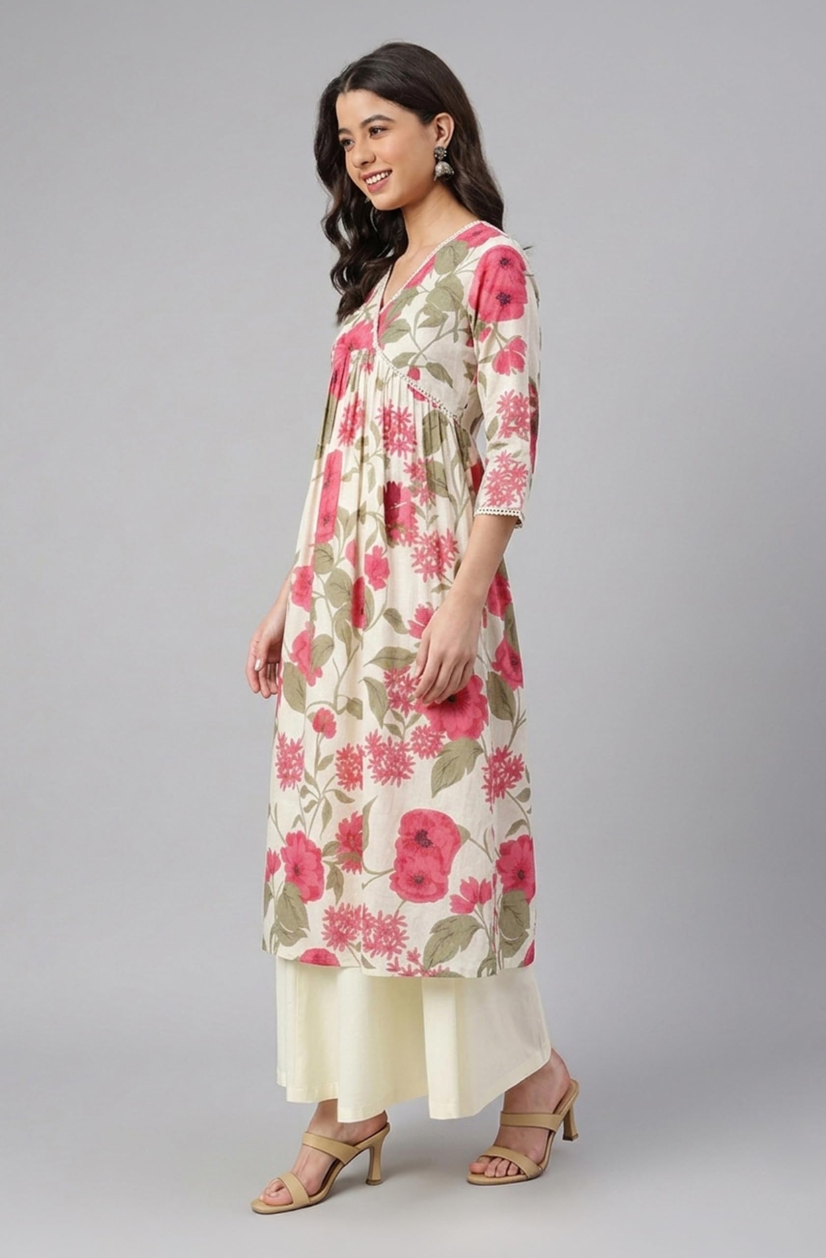 Janasya Women's Pure Cotton Floral Printed Flared Kurta product image 2