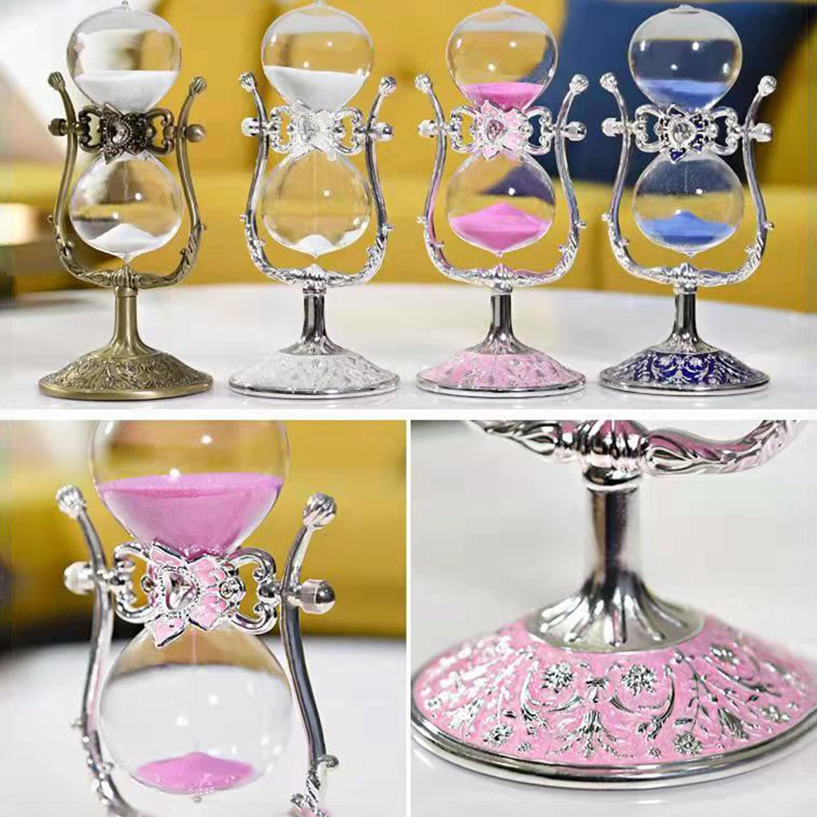 Sanduhr Sand Timer, Zeitmanagement-Assistent, Vintage-Sanduhr aus Metall, 15 Minuten/30 Minuten/60 Minuten, antike Sanduhr(Pink,15 Minutes)