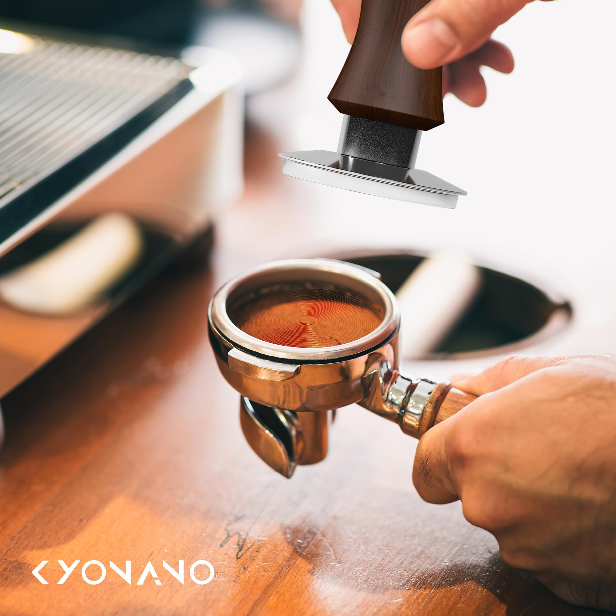KYONANO Tamper 58,5 mm, caffè espresso, elegante Decent Force Tamper, calibrato a pressione di contatto 30 lbs, acciaio inox 304, macchina per caffè espresso