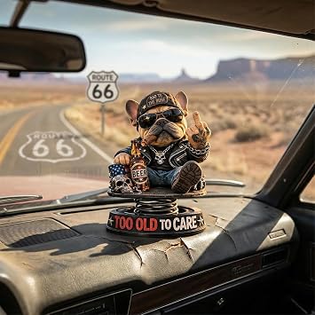 Too Old To Care Dashboard Bobblehead, Easy Placement & Stability, Funny Resin Nodding Head Dog Ornament, Tough Bulldog Bobble Head Figures for Car Dashboard
