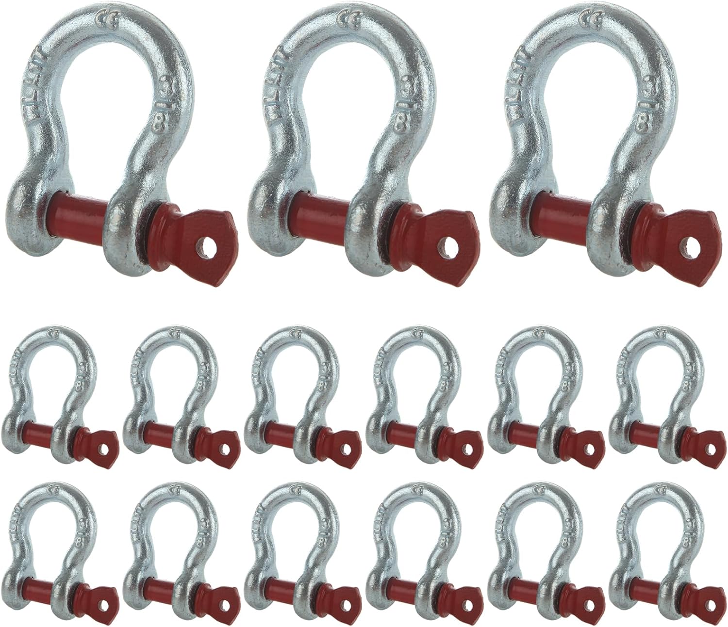 15PCS 3/8 D Ring Shackle 1 Ton (2204 Lbs) Capacity Screw Shackle 6 Ton(13,227 lbs) Maximum Break Strength Chain Shackles Bow Shackle Clevis Heavy Duty Screw Pin Shackles for Towing, Off Road Recovery