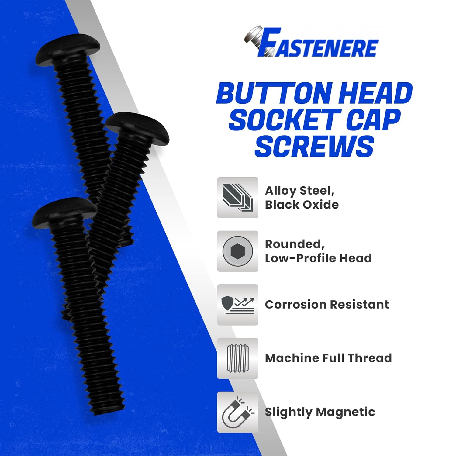 Fastenere Button Head Socket Cap Screws - 3/8-16 x 2-3/4" (10-Pcs) Alloy Steel, Fully Threaded, Fine Black Oxide Finish, Corrosion-Resistant, Machine Thread, Easy to Install w/Allen Hex Drive