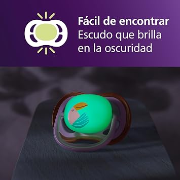 Philips Avent Ultra Air Soothers for Night: Anatomically Designed for Babies 18+ Months, Glow in the Dark - Extra Firm Silicone Symmetrical Teat - BPA Free - 2 Pack - SCF376/33