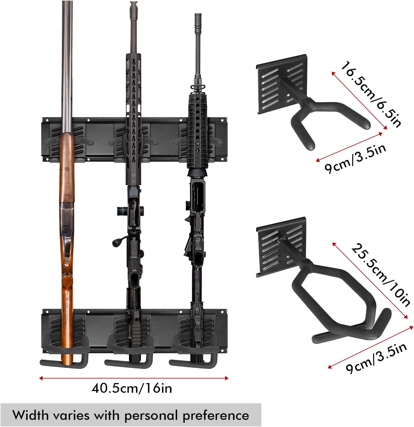 ROBUST Indoor Gun Racks for Wall Adjustable Gun Rack Wall Mount, Heavy Duty Steel Gun Stand and Shotgun Rifle Rack Gun Display Wall Mount (3-Slot)