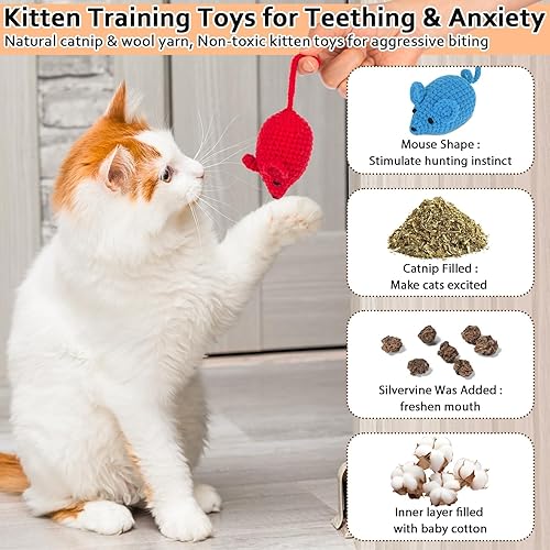 Miniatura 4 de Retro Shaw Juguetes de hierba gatera de ganchillo, ratones para gatos, 3 piezas de hilo para gato, juguete de limpieza de dientes seguro para